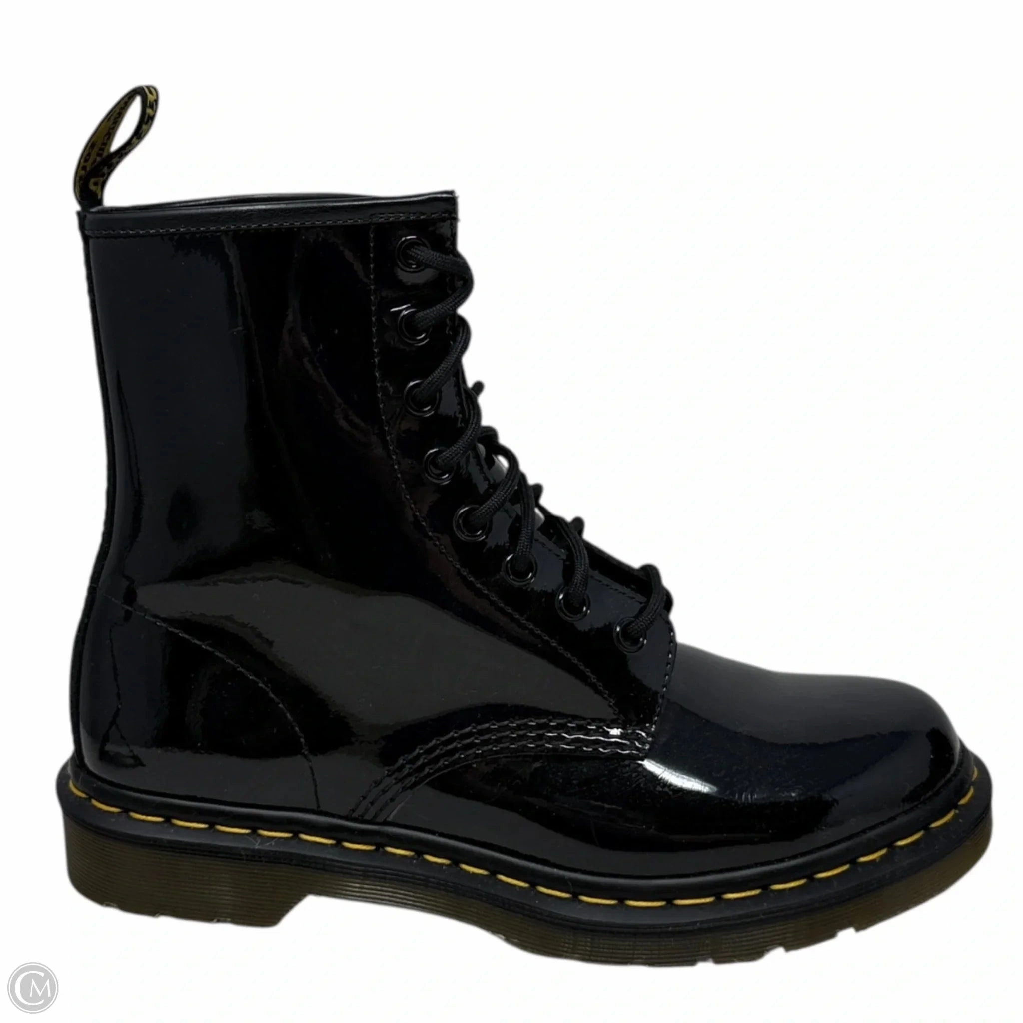 Combat Boots Streetwear 1460 Patent Leather Lace Up Boots By Dr Martens In Black, Size: 9