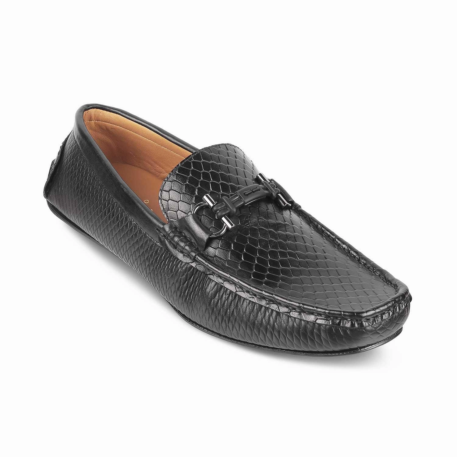 Wearing Loafers Without Tresmode Ferro Black Men's Textured Leather Driving Loafers