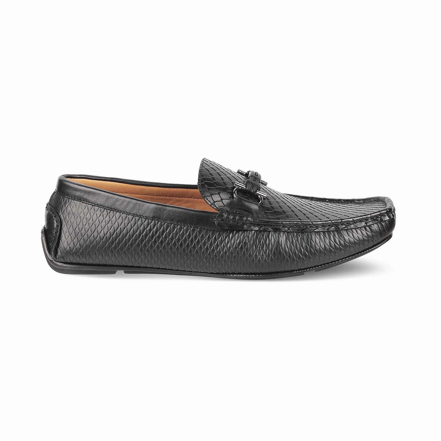 Tresmode Ferro Black Men's Textured Leather Driving Loafers Miumiu Loafers