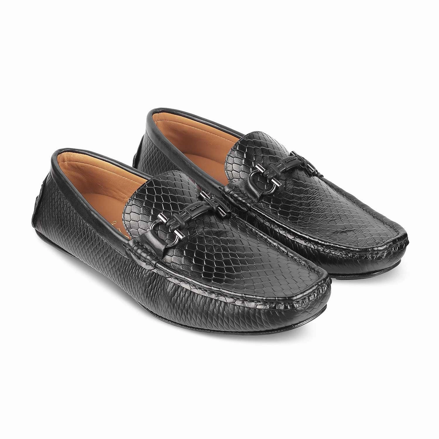 Tresmode Ferro Black Men's Textured Leather Driving Loafers Common Projects Loafers