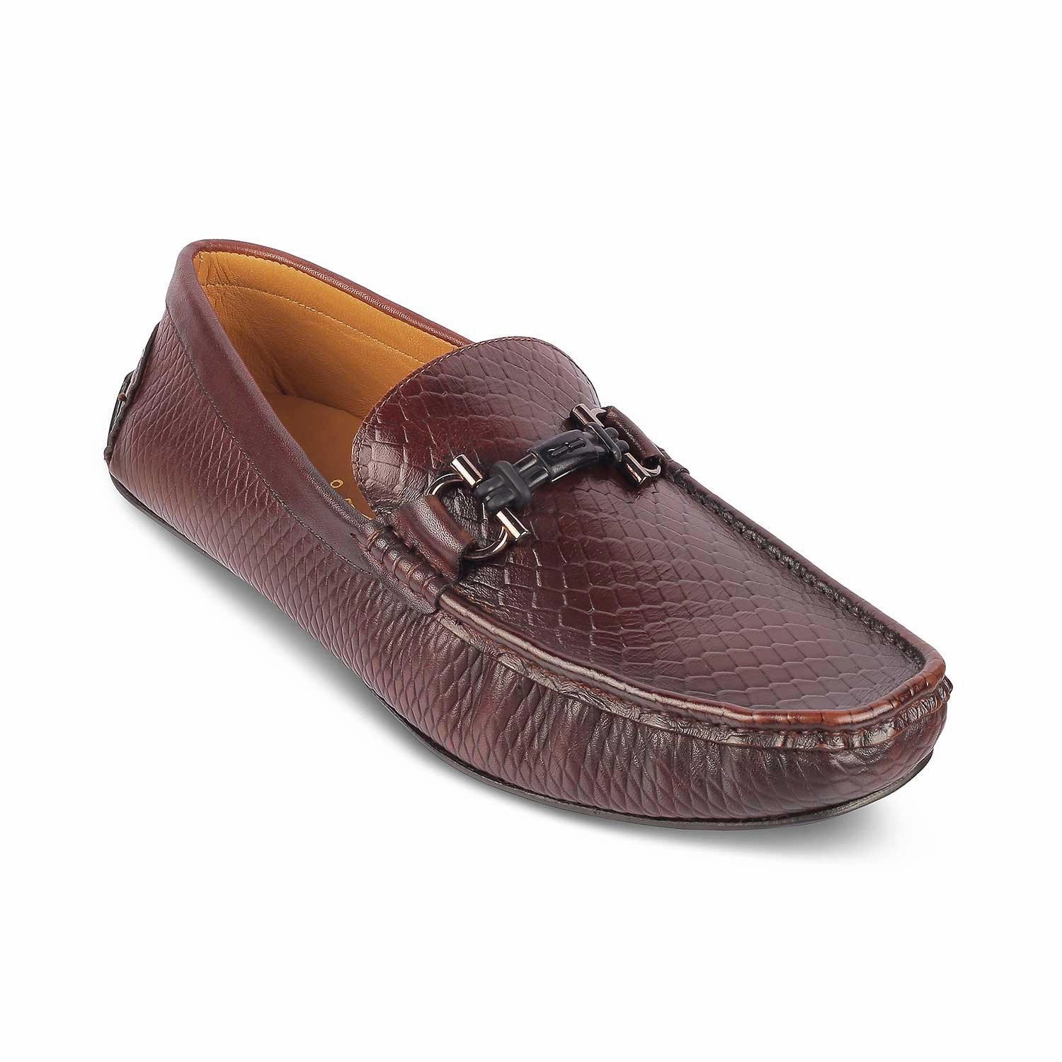 Wedge Loafers Shoes Tresmode Ferro Brown Men's Textured Leather Driving Loafers