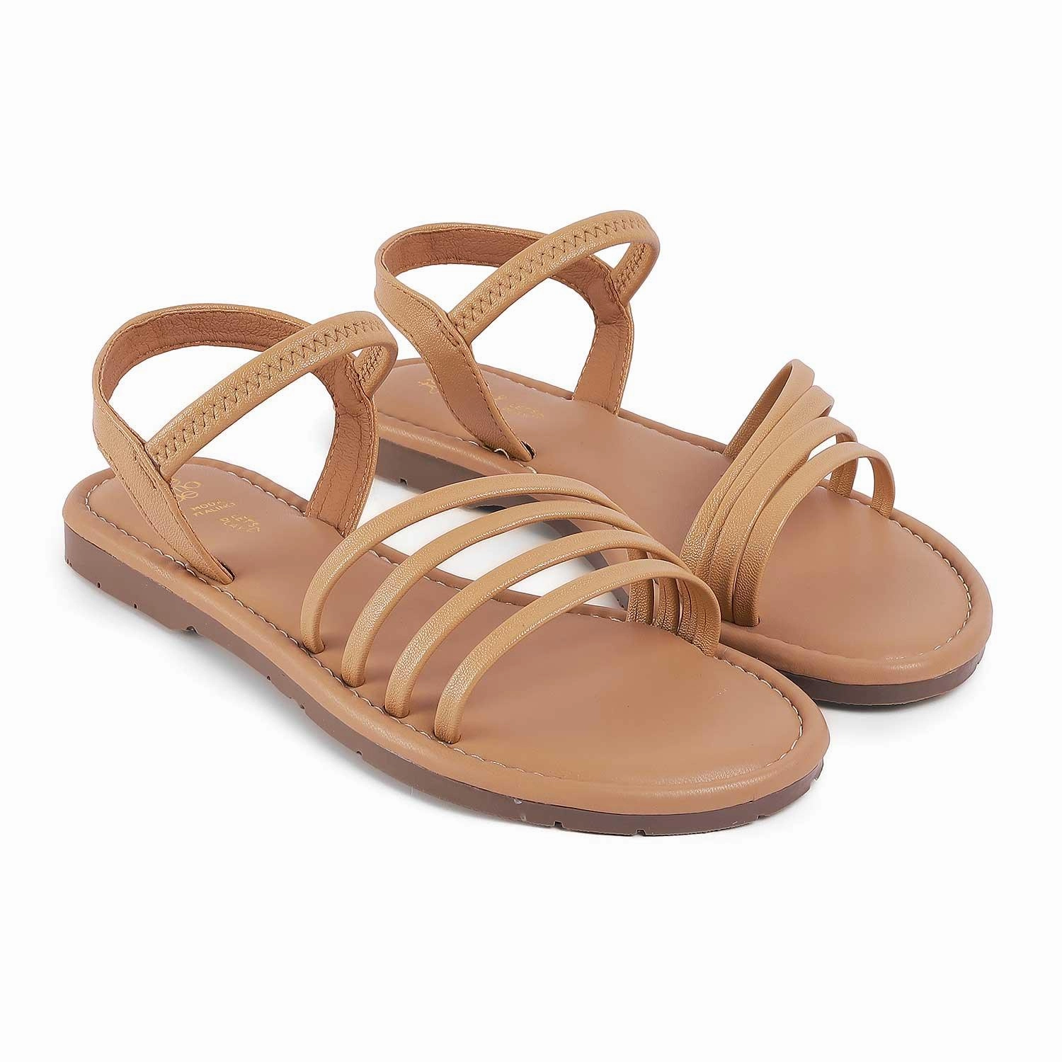 Tresmode Flastrip Beige Women's Casual Flats Comfortable Shoes For Work