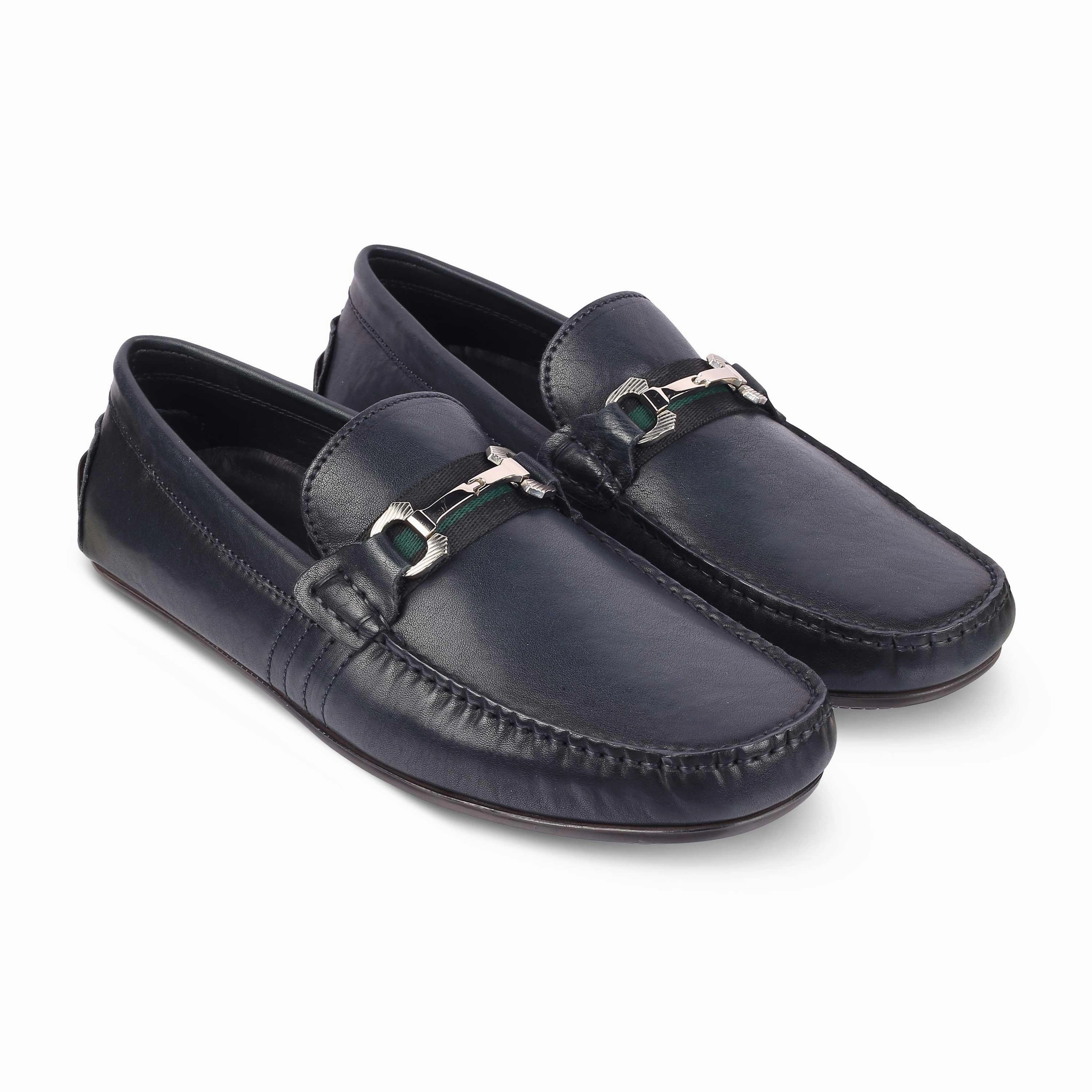 Tresmode Leavre Blue Men's Leather Driving Loafers Suit Loafers