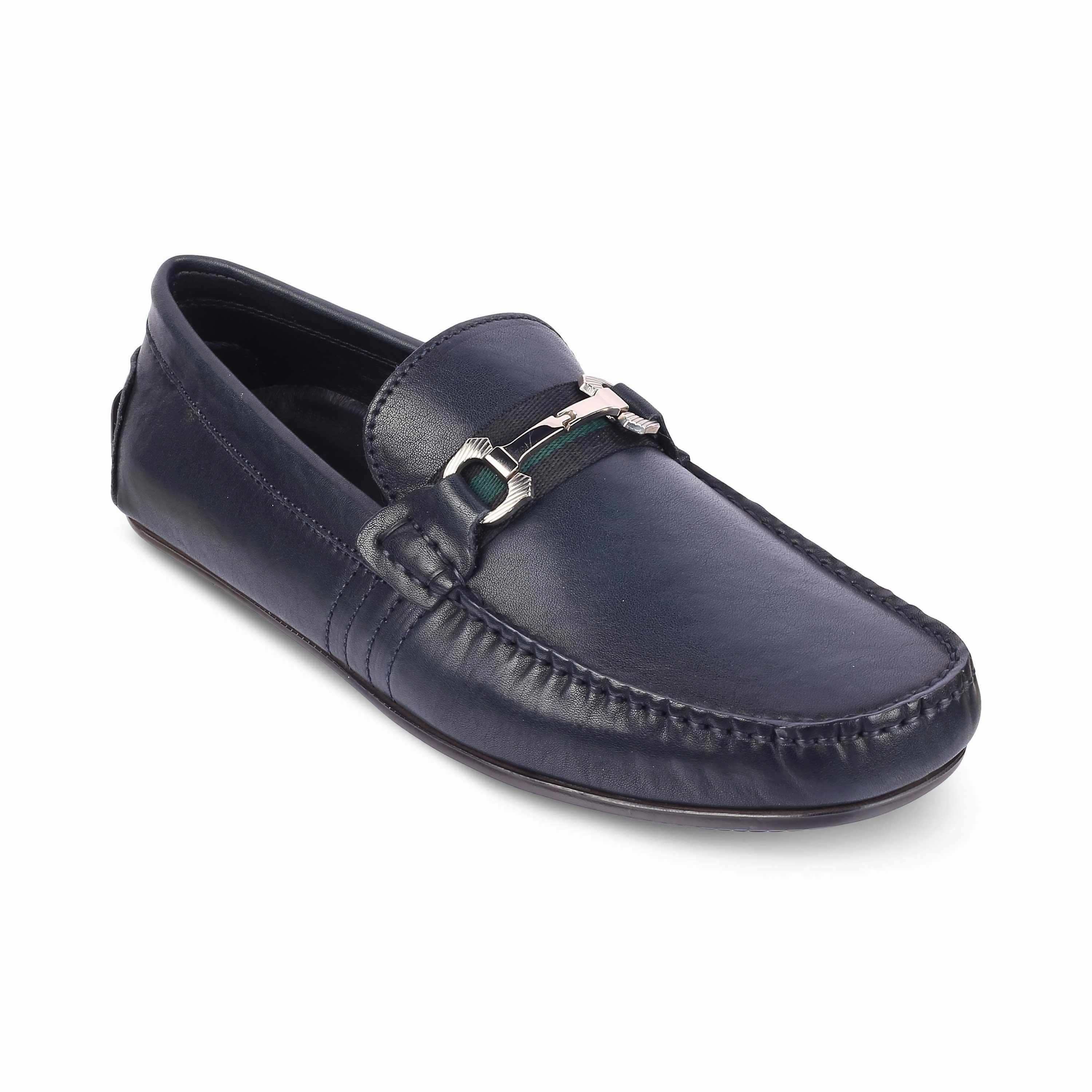 Tresmode Leavre Blue Men's Leather Driving Loafers Ballet Loafers