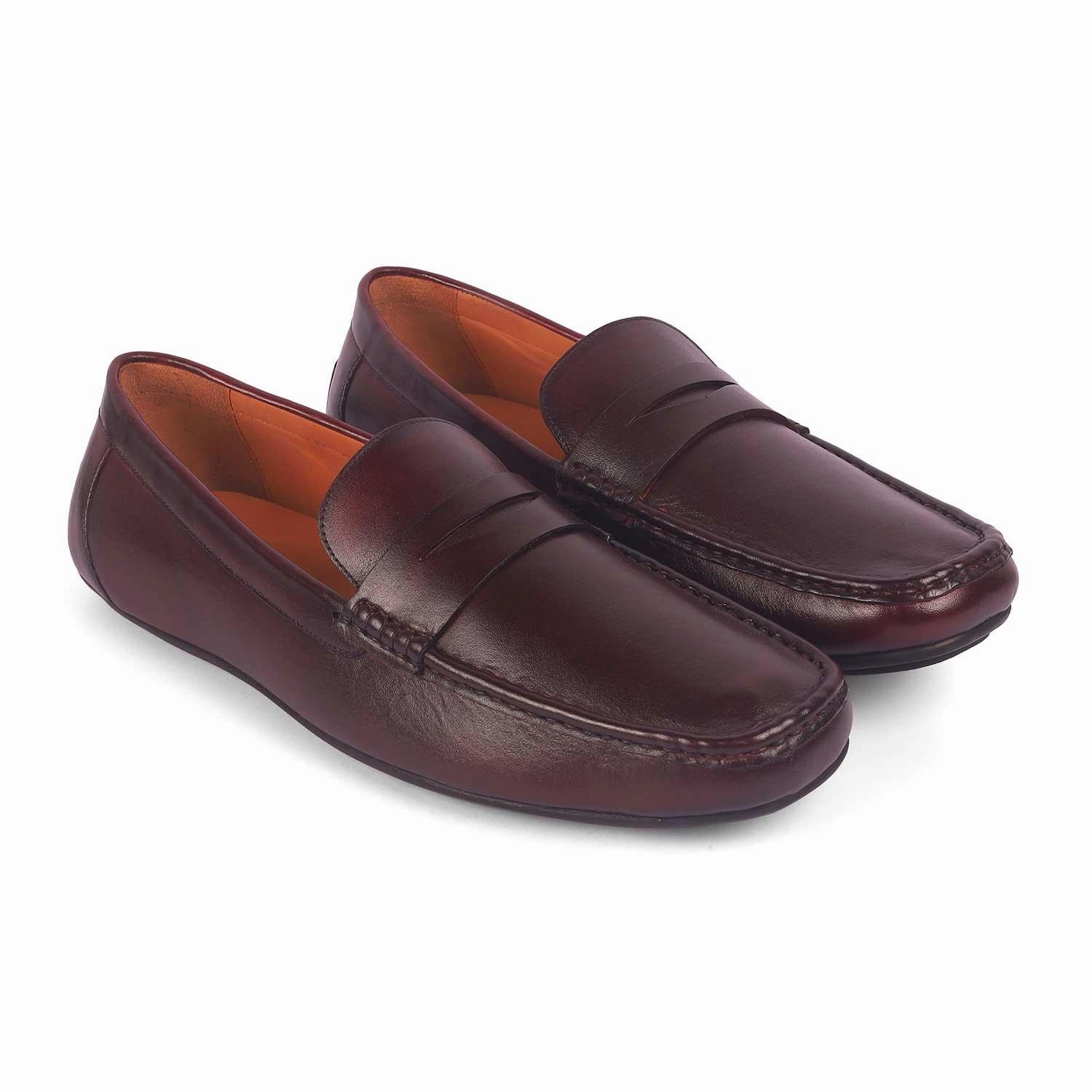 Loafers With Pants Tresmode Monto Wine Men's Leather Penny Driving Loafers