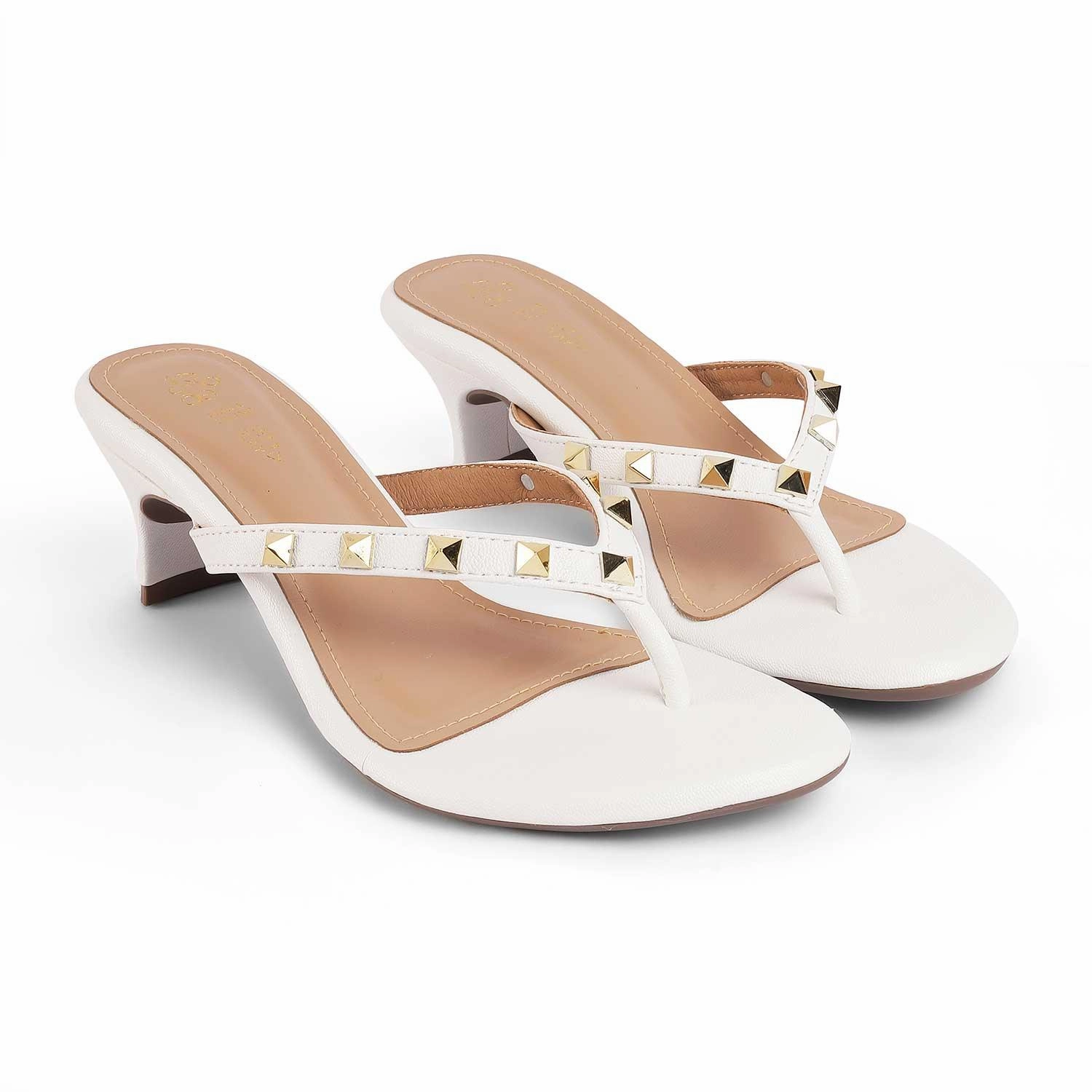 Sandals Barbados Hotels Tresmode Pugstud White Women's Dress Heel Sandals