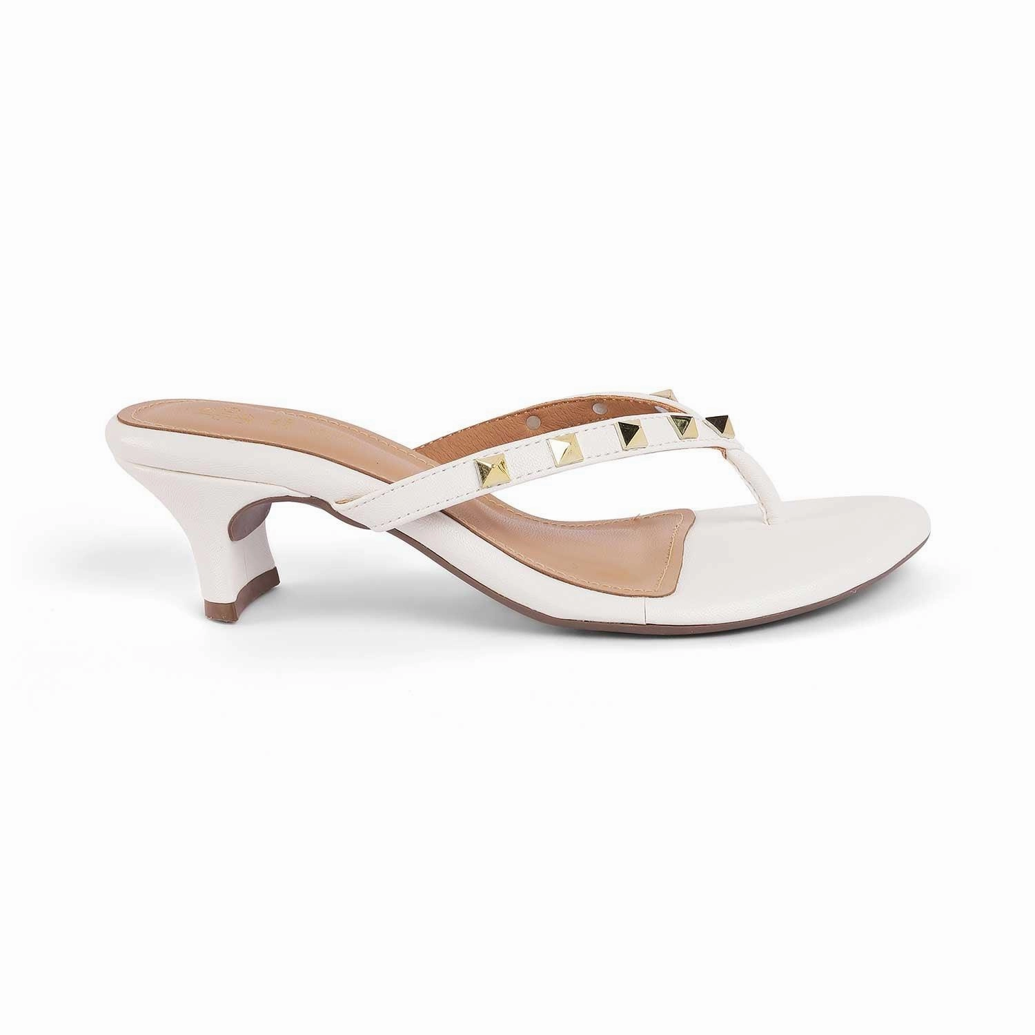 Tresmode Pugstud White Women's Dress Heel Sandals Covered Toe Sandals