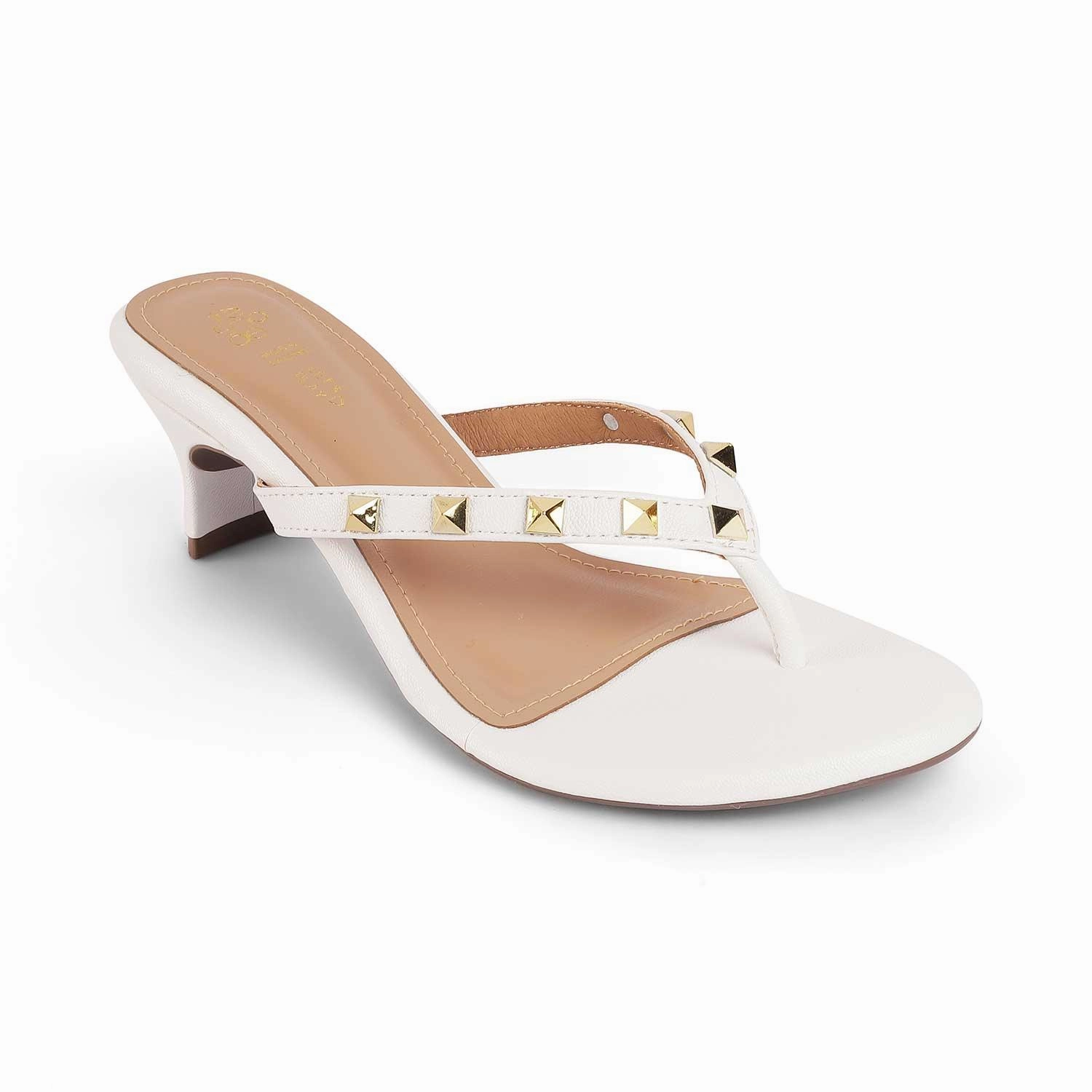 Tresmode Pugstud White Women's Dress Heel Sandals Ring Toe Sandals