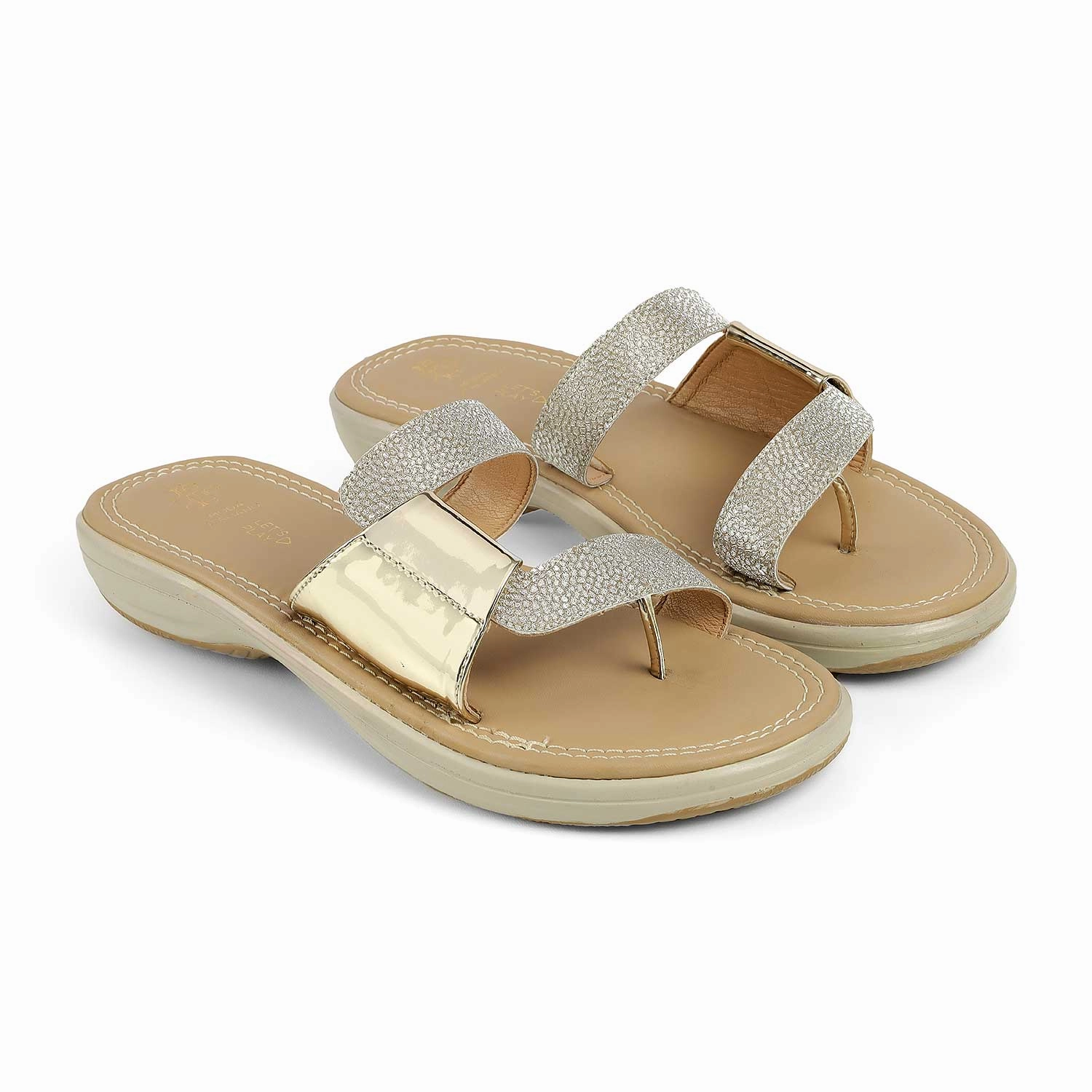 Tresmode Robila Gold Women's Dress Platform Flats Nursing Shoes For Flat Feet