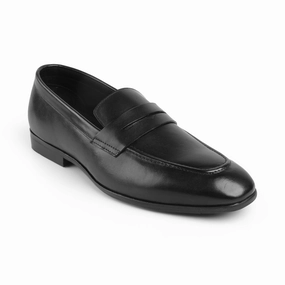 Tresmode Salved Black Men's Leather Penny Loafers Suede Yacht Loafers