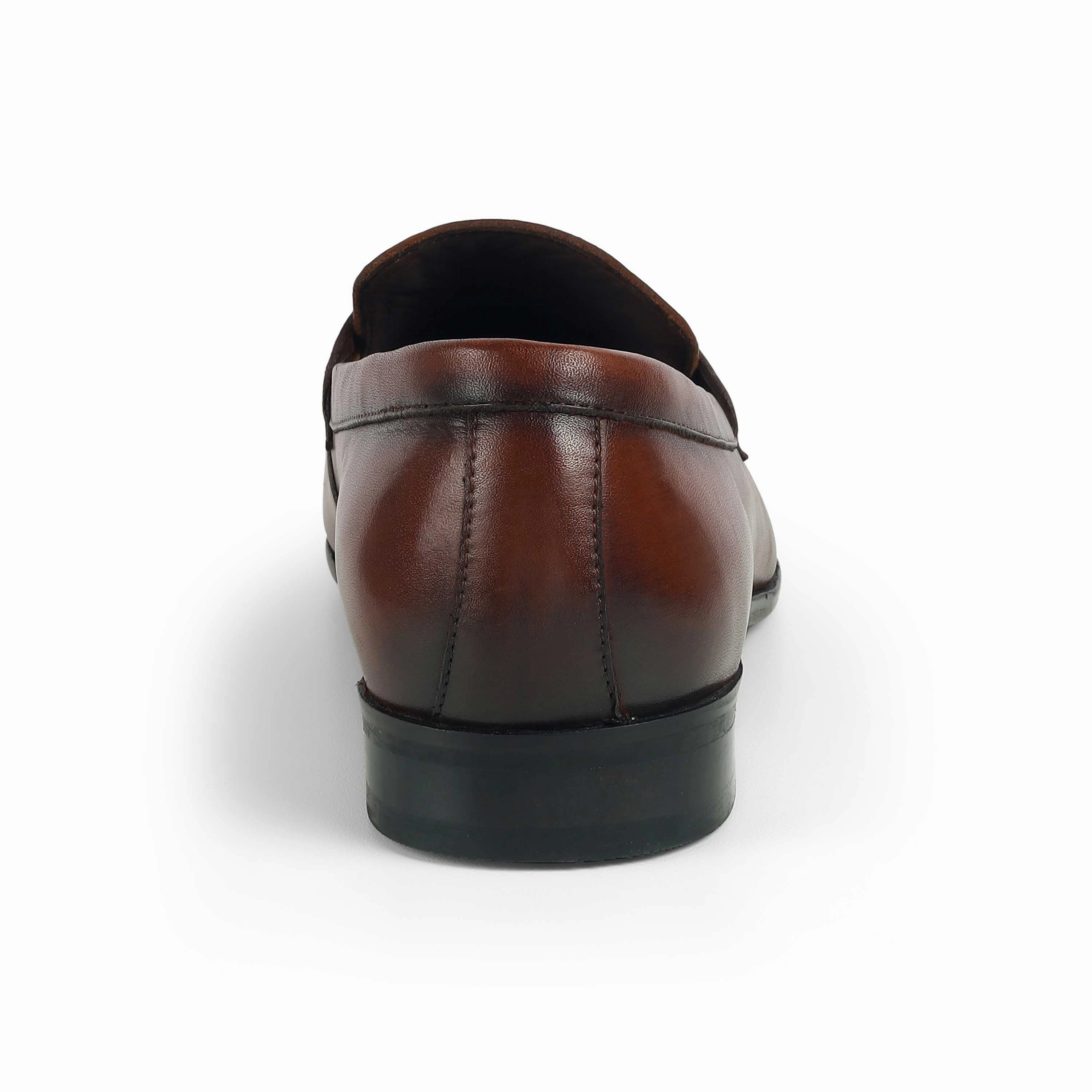 Tresmode Salved Cognac Men's Leather Penny Loafers Slip On Canvas Loafers