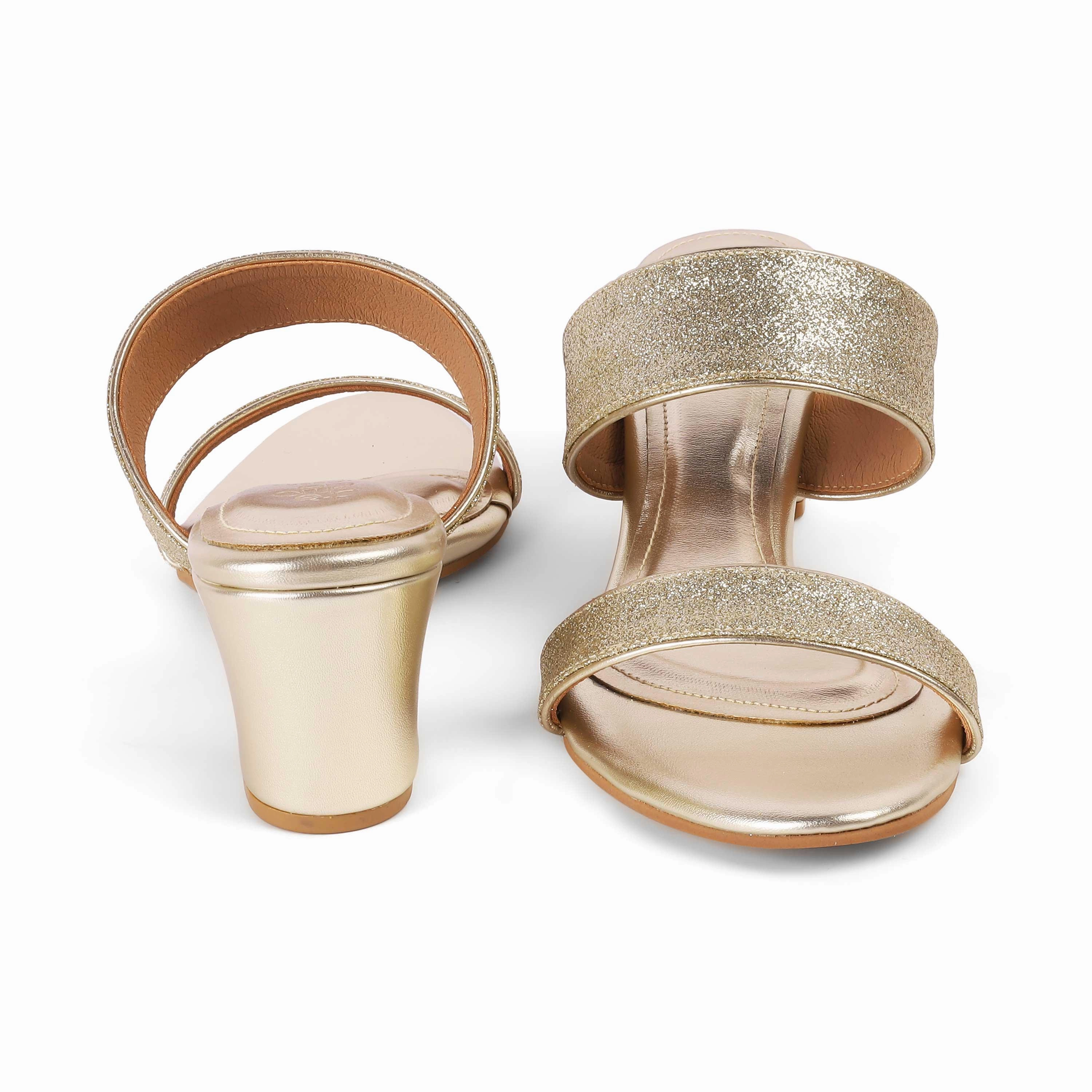 Mule Shoes Sandals Tresmode Sheen Gold Women's Dress Block Heel Sandals