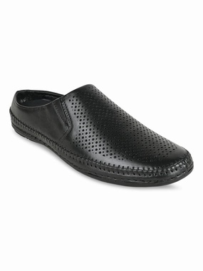 Grounding Sandals Regal Black Men Laser Cut Leather Mules