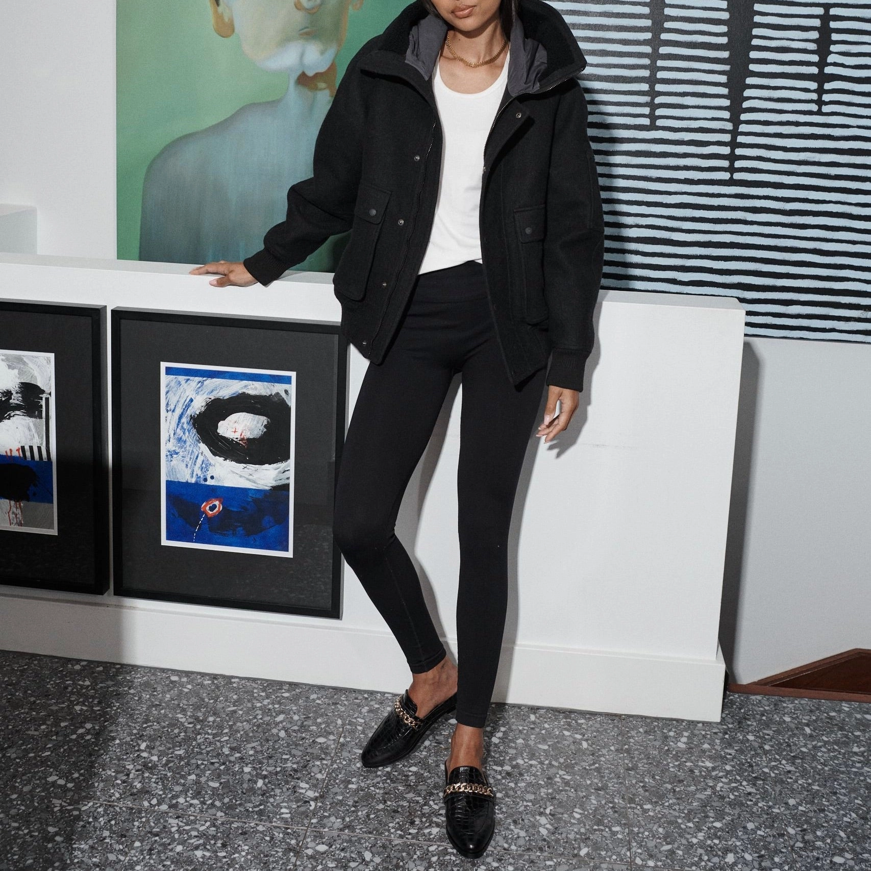 Tuesday Chain Slide Black Croc/Gold Indoor Slippers For Plantar Fasciitis