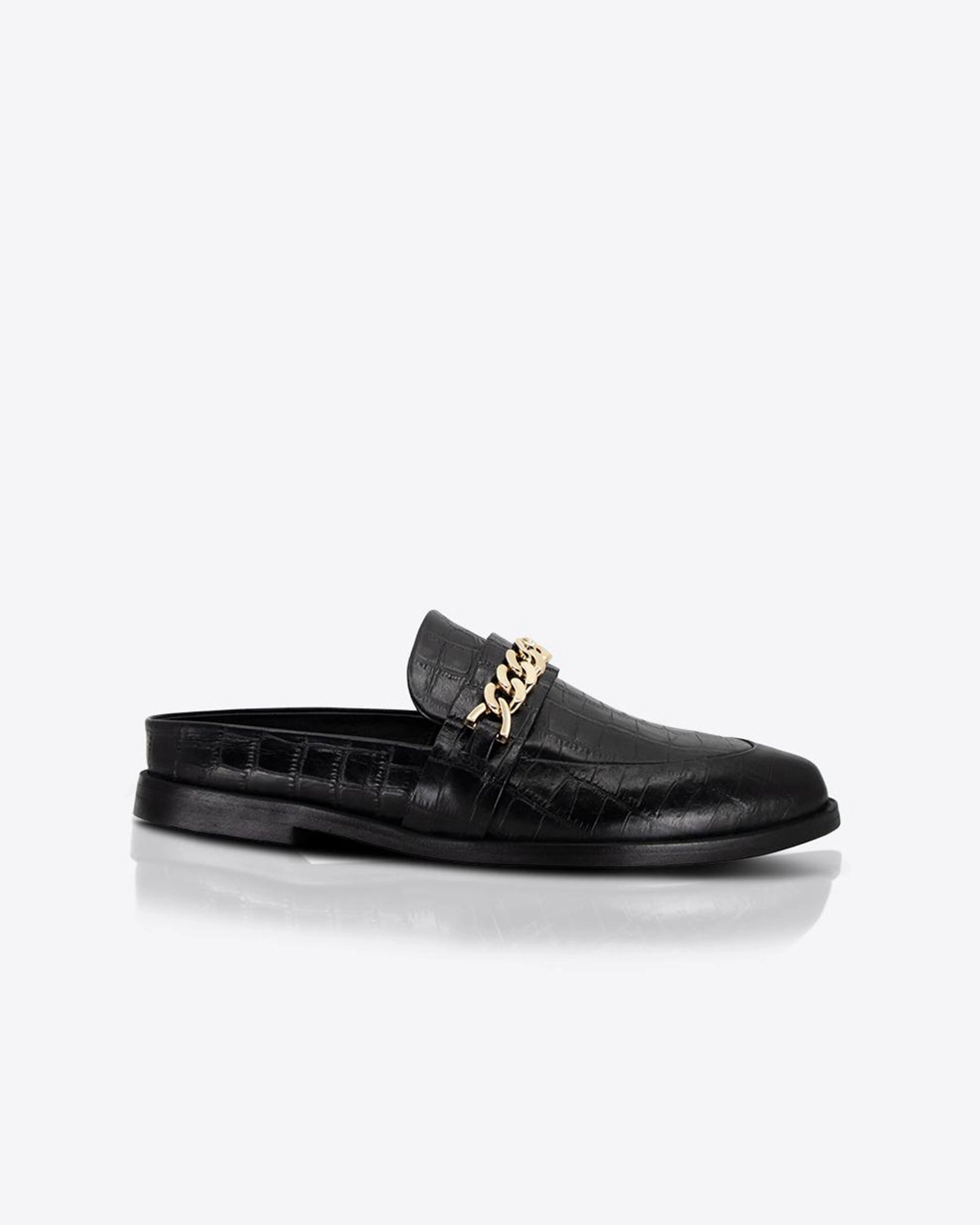 Portuguese Slippers Tuesday Chain Slide Black Croc/Gold