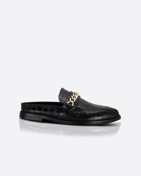 Slippers And Shoes Tuesday Chain Slide Black Croc/Gold