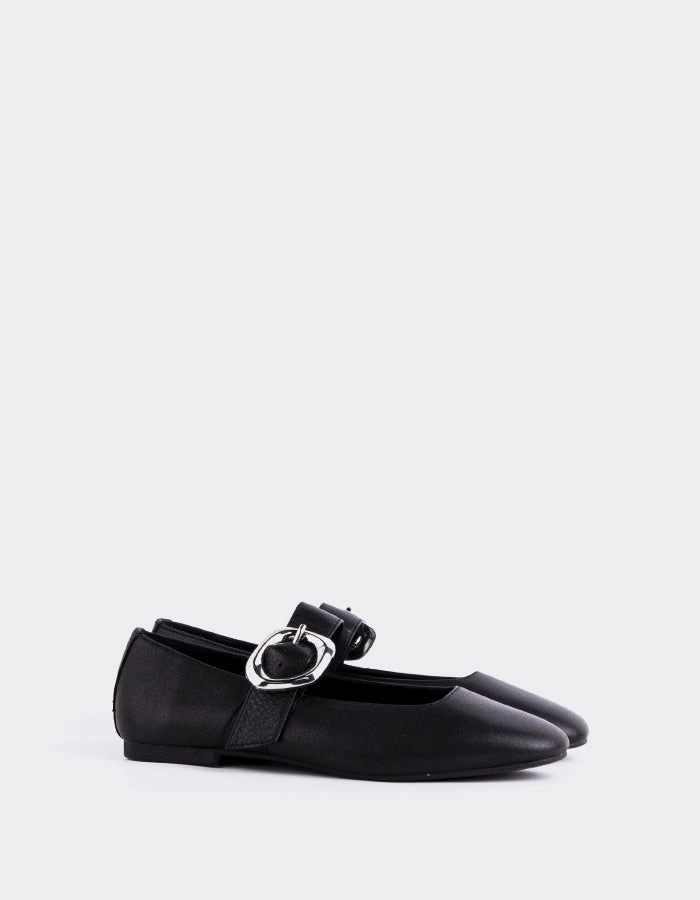 Block Heel Mary Jane Court Shoes Vady Black Leather