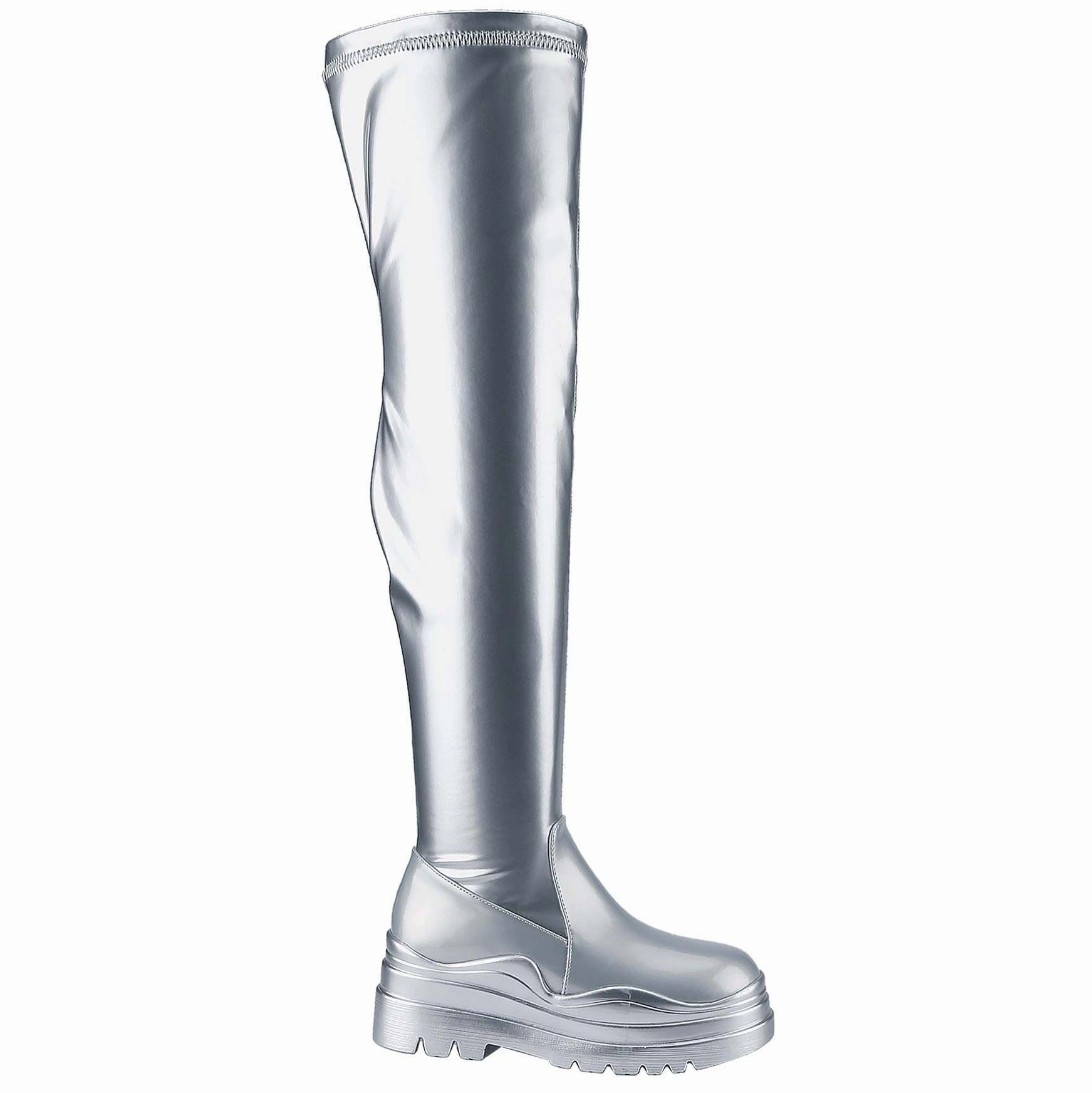 Aldo Flat Knee High Boots CITY-2 Silver