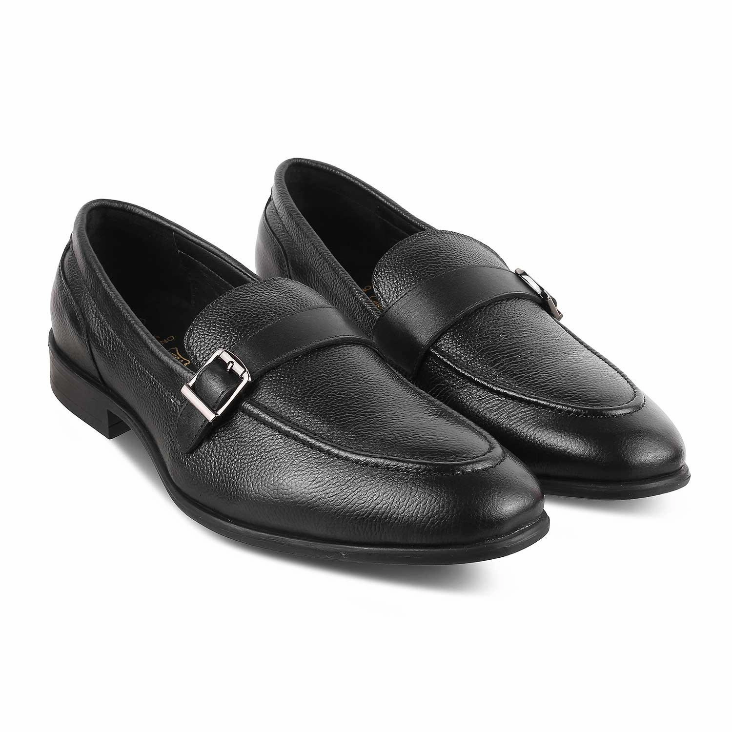 The Heiden Black Men's Leather Loafers Tresmode Straight Leg Jeans With Loafers