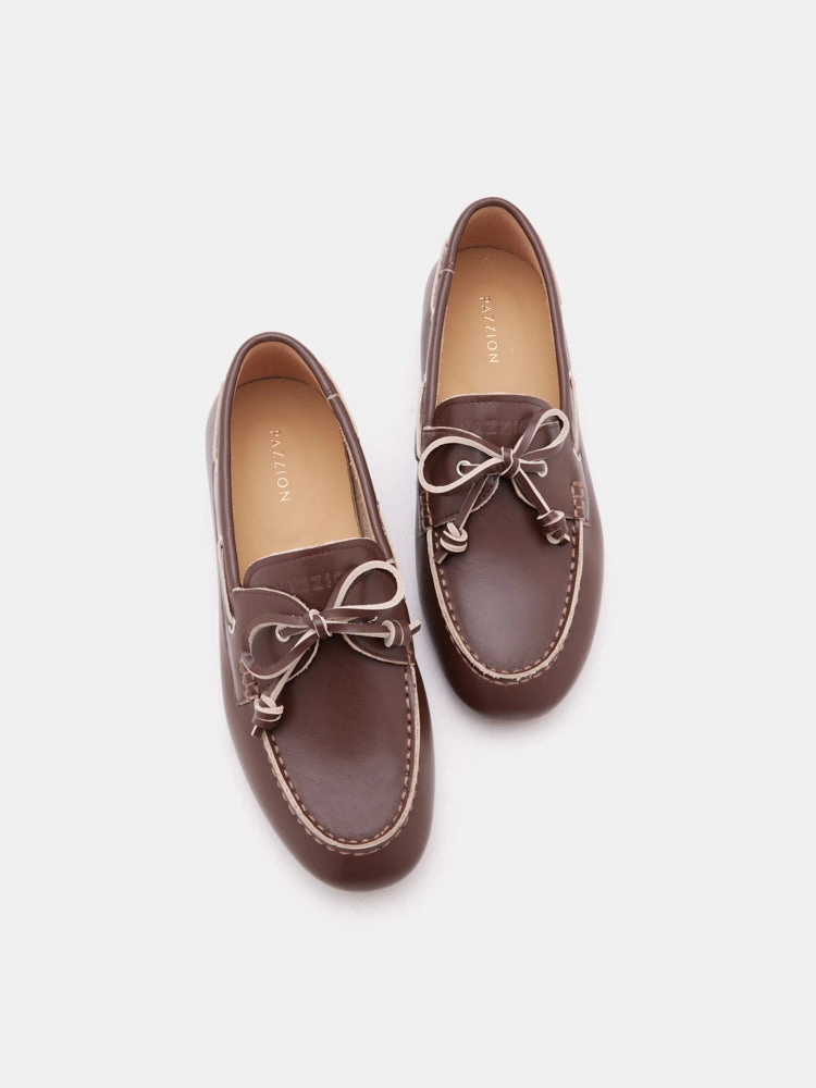 Gabrielle Bow Leather Boat Loafers Parisian Loafers