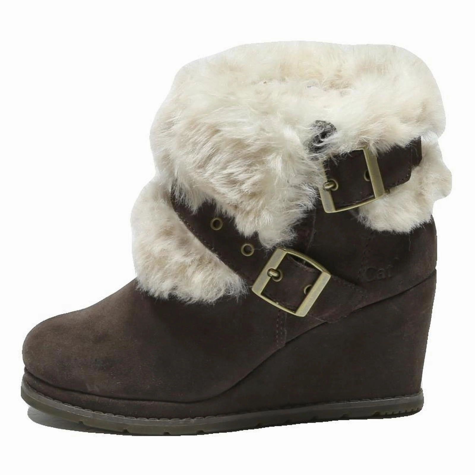 Alfa Western Boots CAT Womens Wedge Ankle Boots Brown Leather UK 3 Fur Trim Buckle Detail