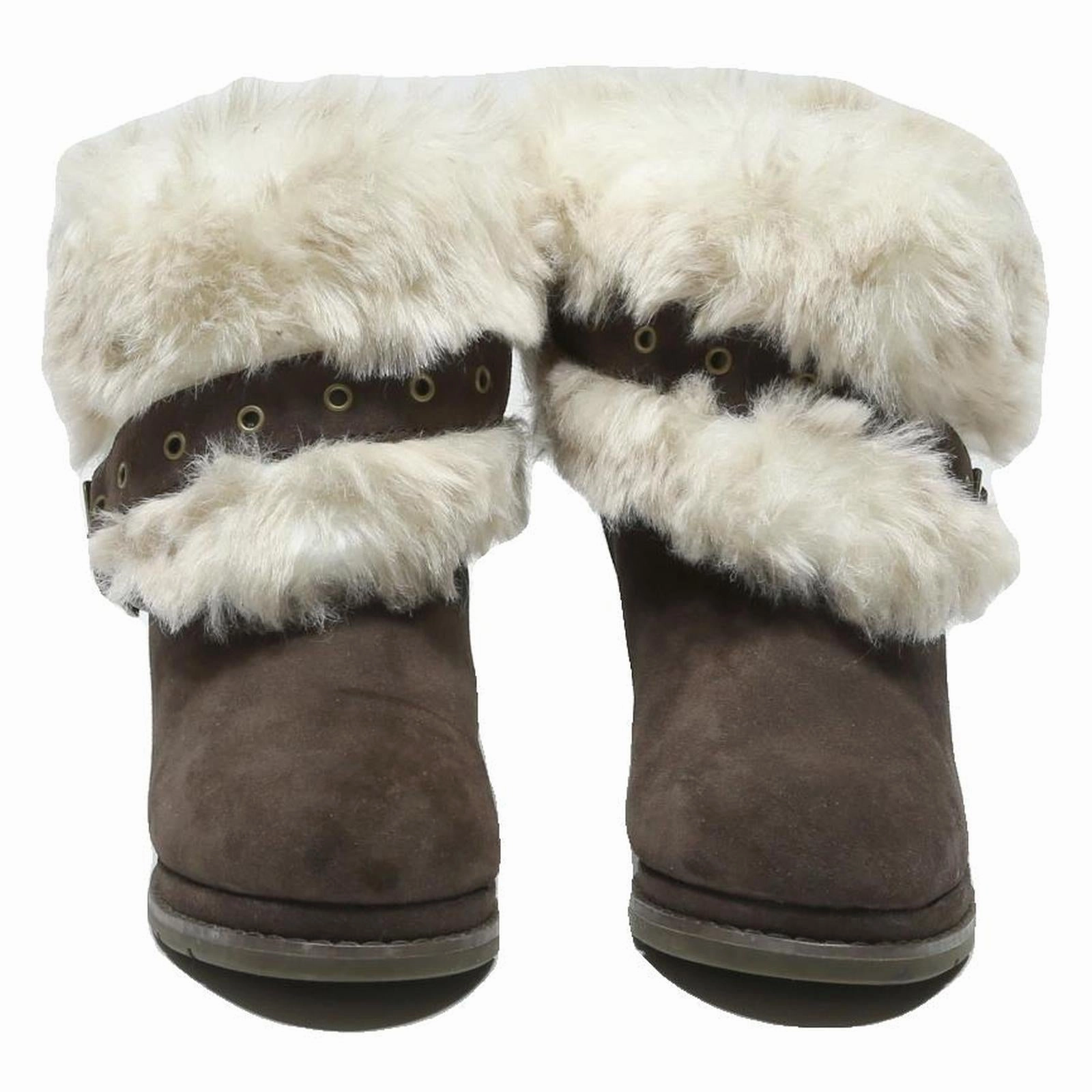 CAT Womens Wedge Ankle Boots Brown Leather UK 3 Fur Trim Buckle Detail Off Brand Boots