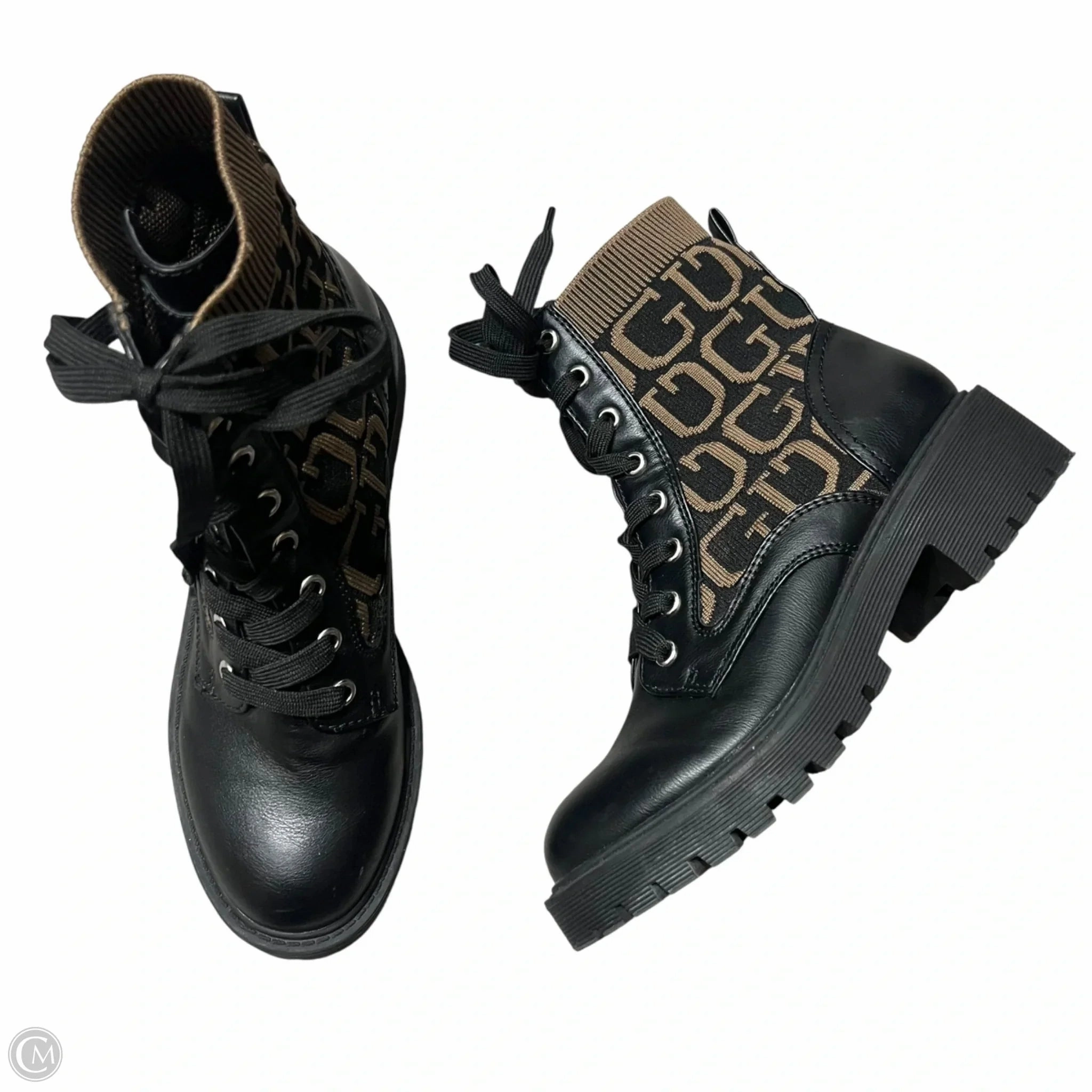 Wedge Heel Combat Boots Boots Combat By Guess In Black & Tan, Size: 6