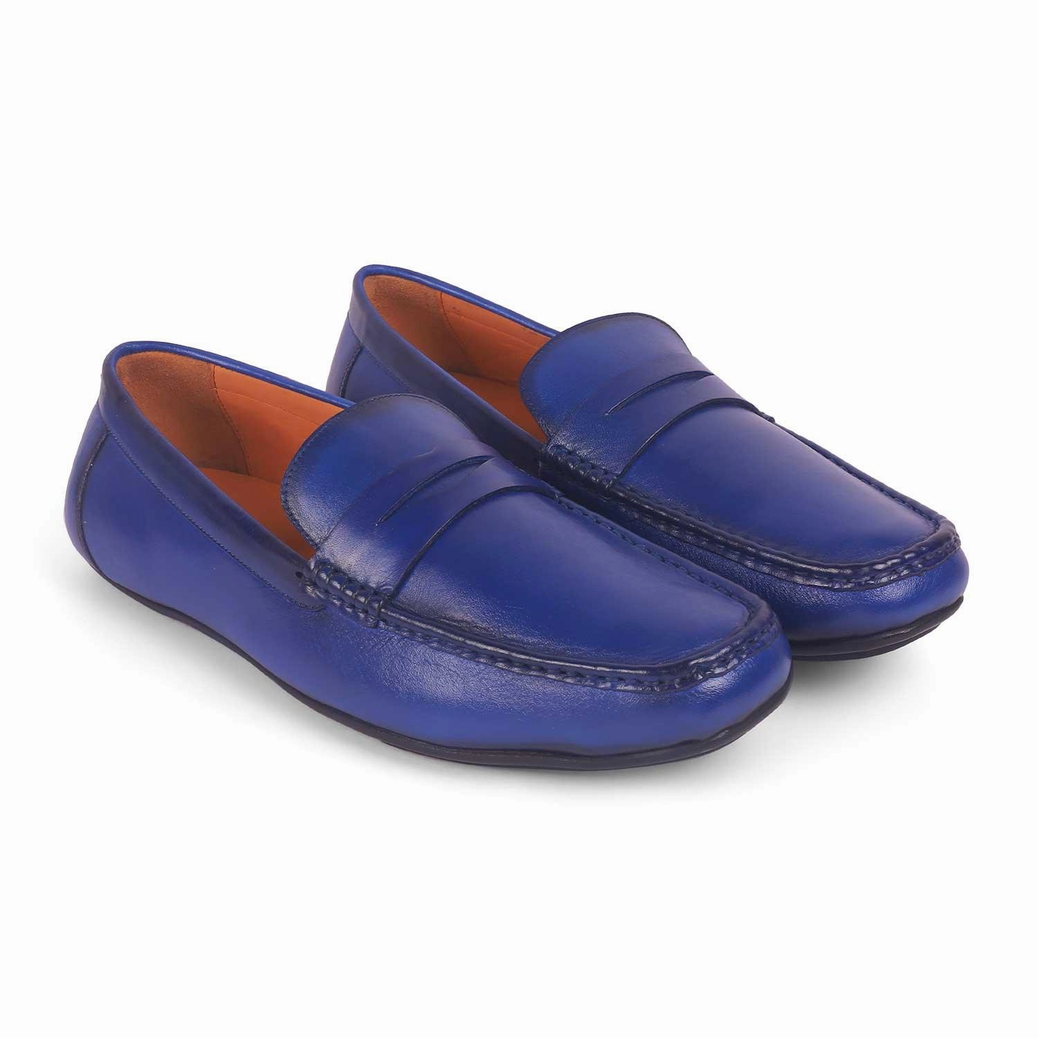 Tresmode Monto Blue Men's Leather Penny Driving Loafers Loft Loafers