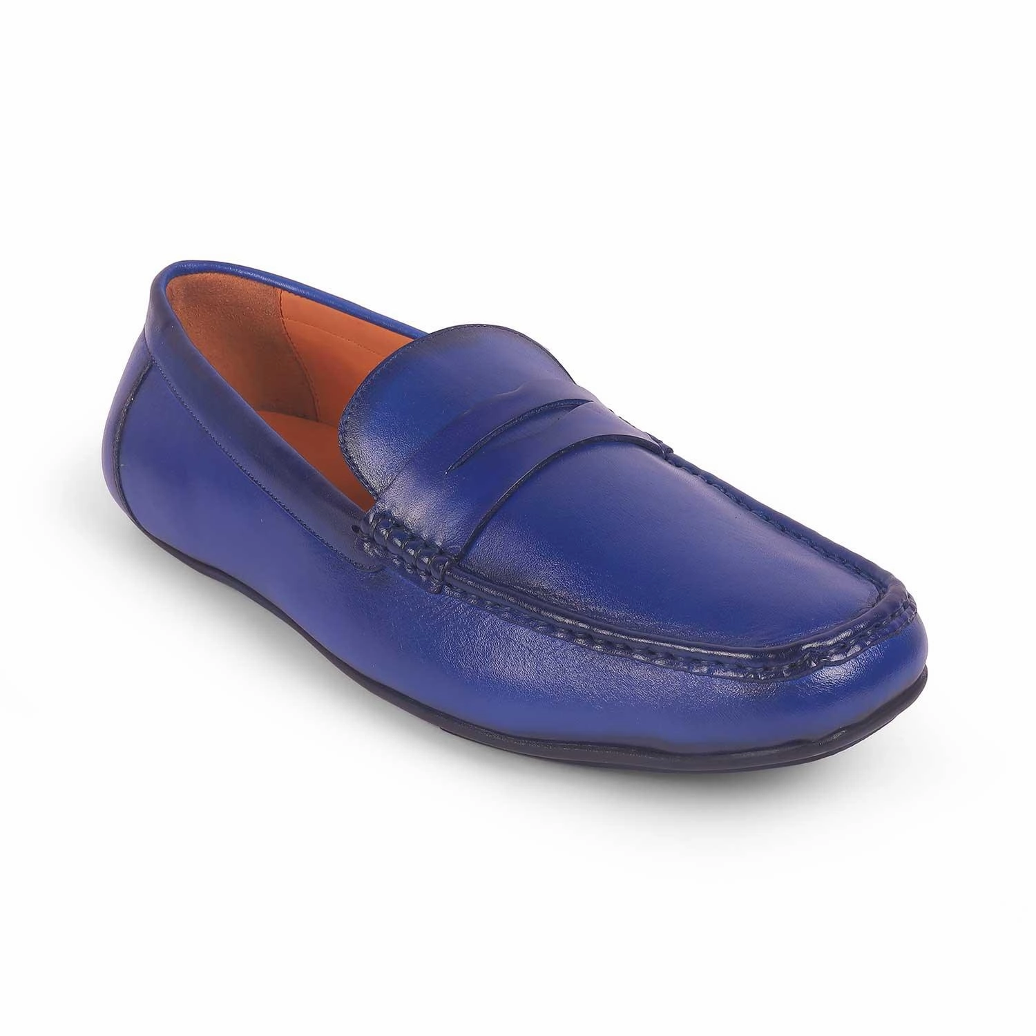 Tresmode Monto Blue Men's Leather Penny Driving Loafers Round Toe Loafers