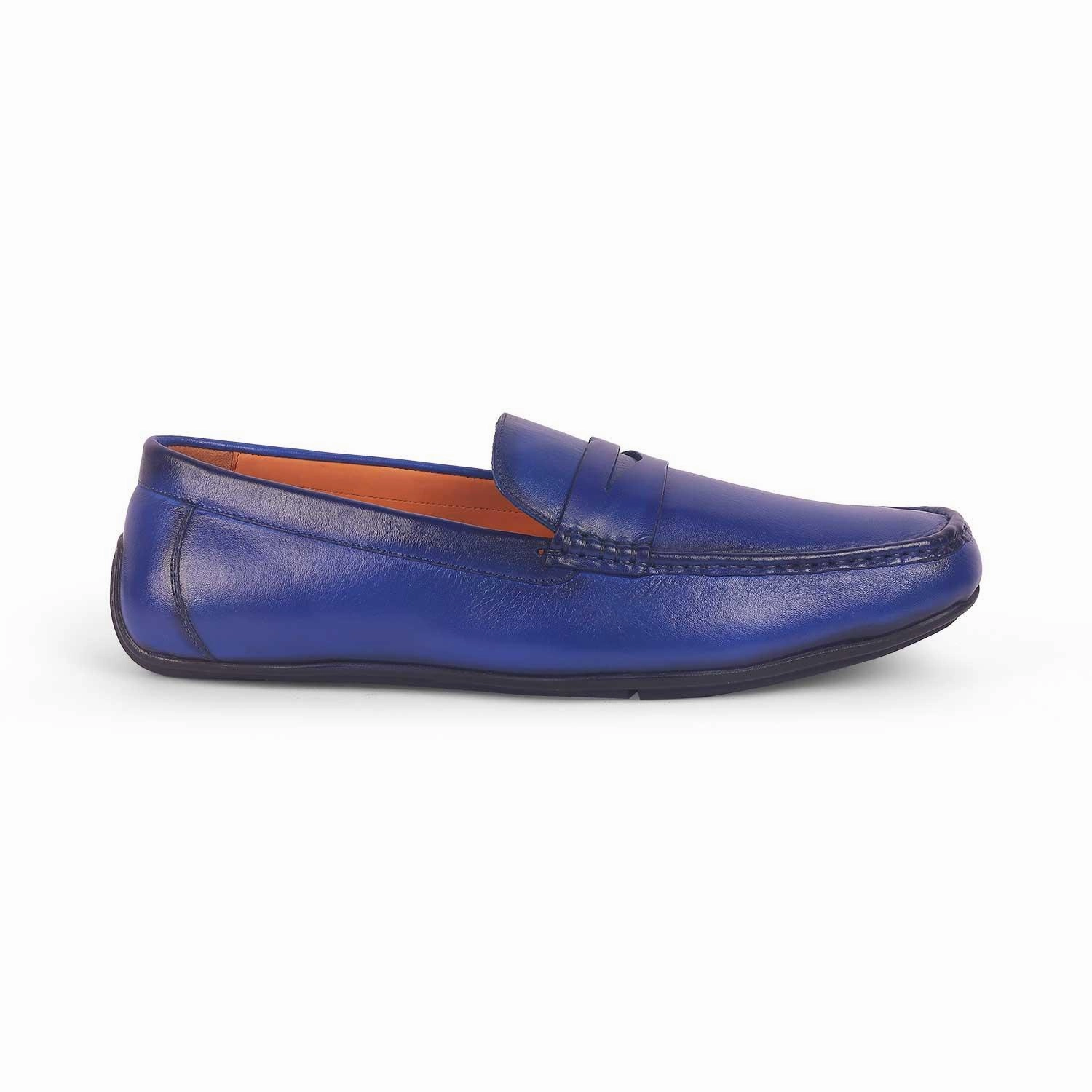 Tresmode Monto Blue Men's Leather Penny Driving Loafers Andre Loafers