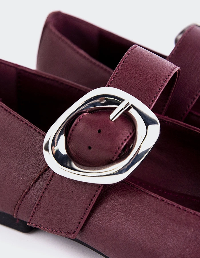 Vady Burgundy Leather Fur Mary Jane Shoes