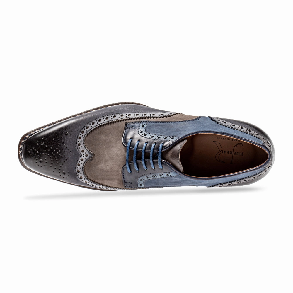 Suede Leather Derby Shoes VELOCE ANTRACITE CORTECCIA BLUE WINGTIP