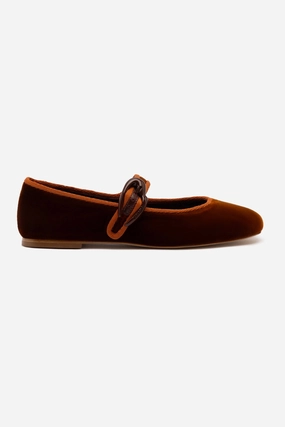 Patent Mary Jane High Court Shoes Verona Ballet Flat In Cuoio Velvet