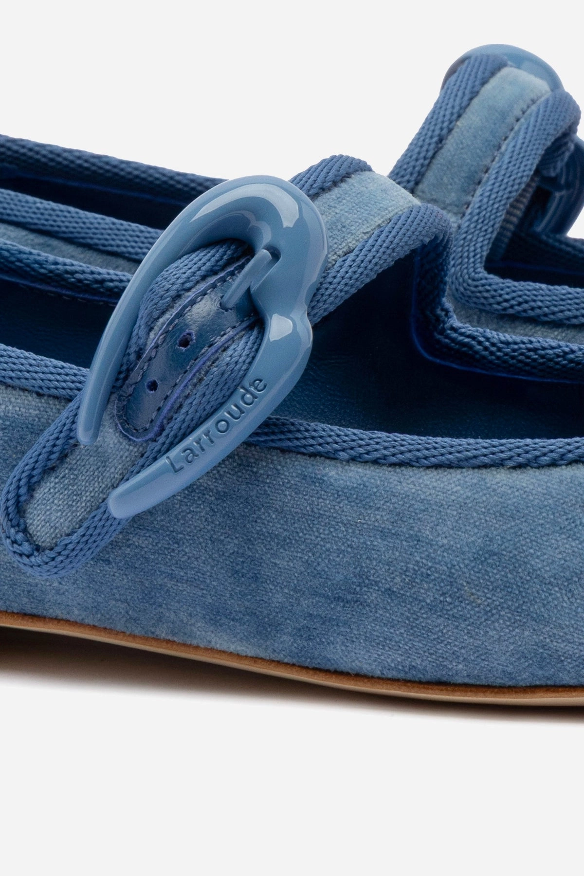 Verona Ballet Flat In French Blue Velvet Mary Jane Leather Shoes Uk