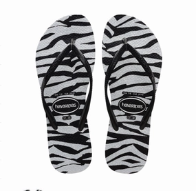 HAVAIANAS SLIM ANIMALS GLITTER - BLACK Fanning Flip Flops Leather