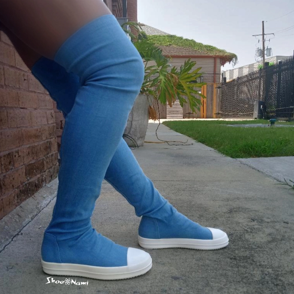 Knee High Boots With Tread WANNABE-1 Denim