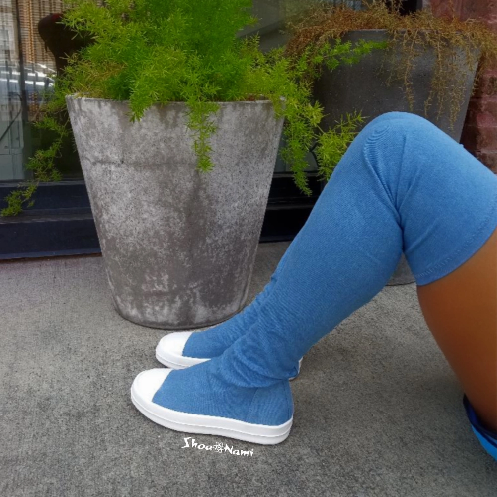Chunky Knee High Heel Boots WANNABE-1 Denim
