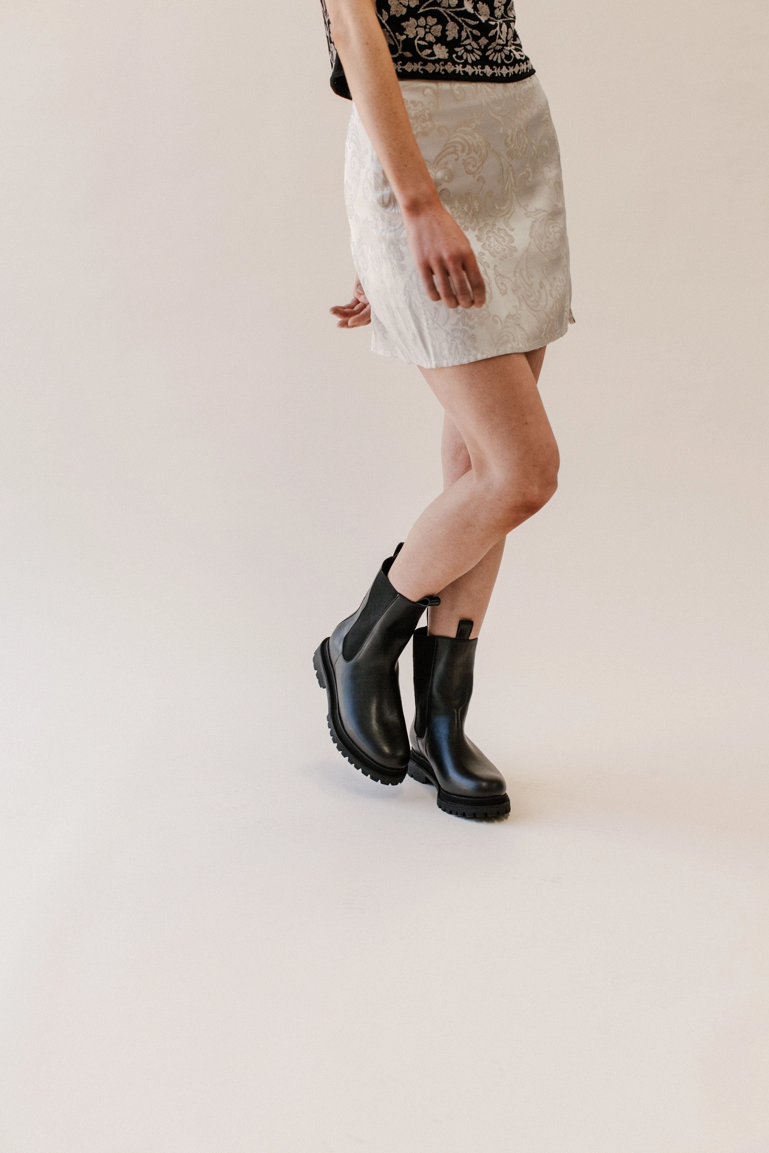 Wide Width Combat Boots With Heel 'Chloe' black vegan-leather chelsea boot with chunky sole by Zette Shoes