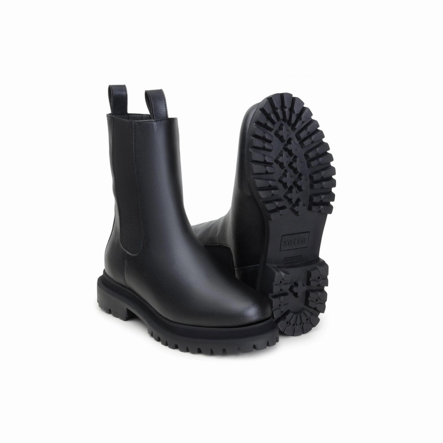 'Chloe' black vegan-leather chelsea boot with chunky sole by Zette Shoes Combat Boots For Wide Feet