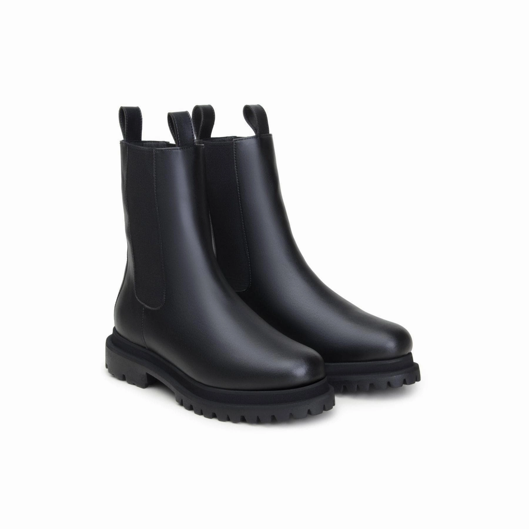 'Chloe' black vegan-leather chelsea boot with chunky sole by Zette Shoes Outfits To Wear With Combat Boots