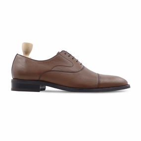 Oxford Or Brogues Warsaw - Men's Brown Pebble Grain Leather Oxford Shoe
