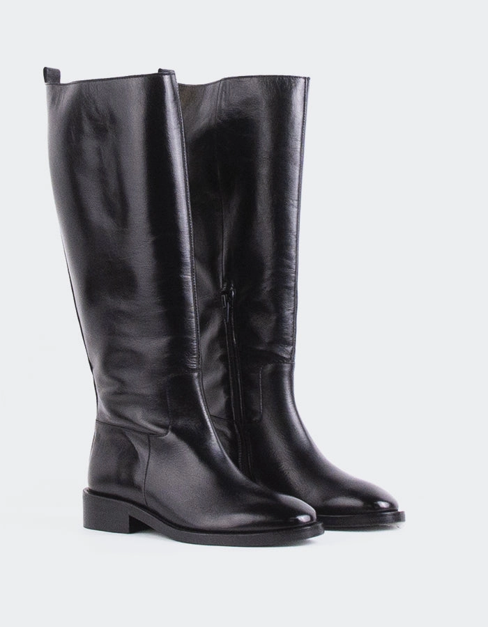 Moyle Black Leather Thigh High Boots For Thick Thighs
