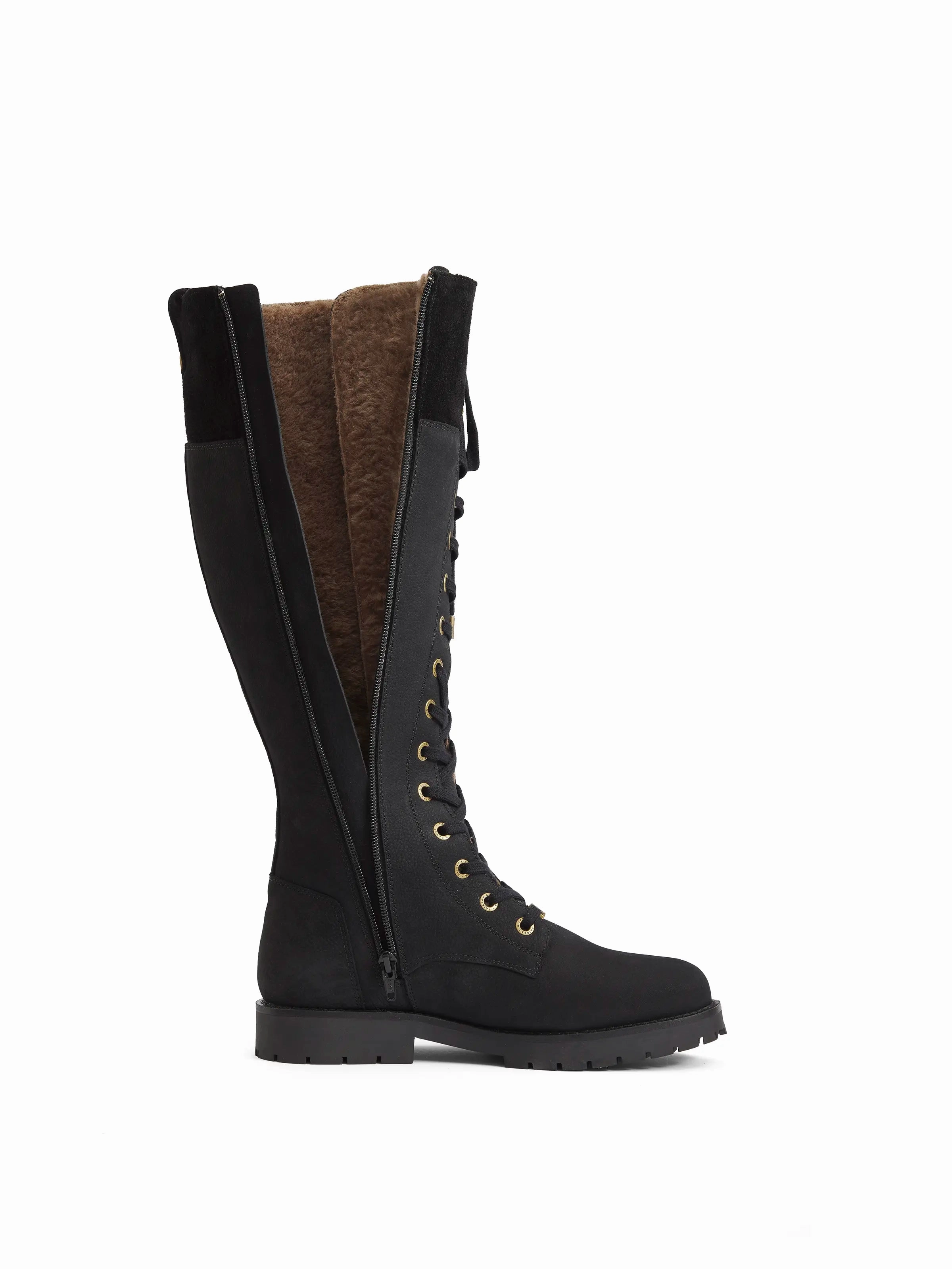 Knee High Boots Skinny Jeans Knee High Shearling Lined Anglesey - Black Nubuck