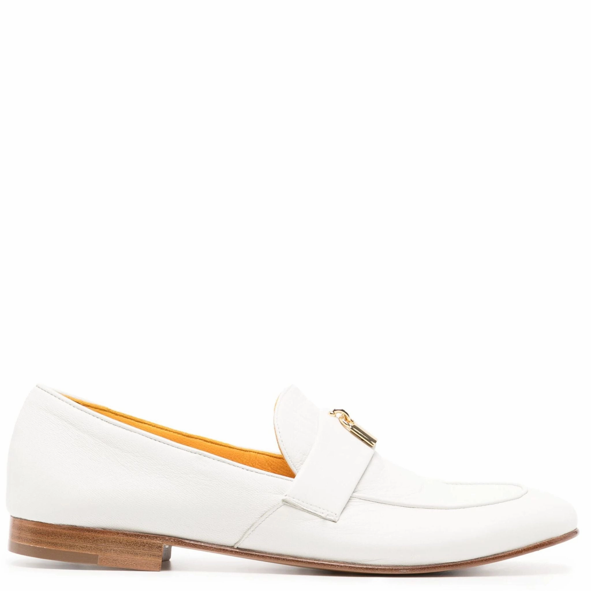 White Leather Lock Flat Loafer Bass Oxfords
