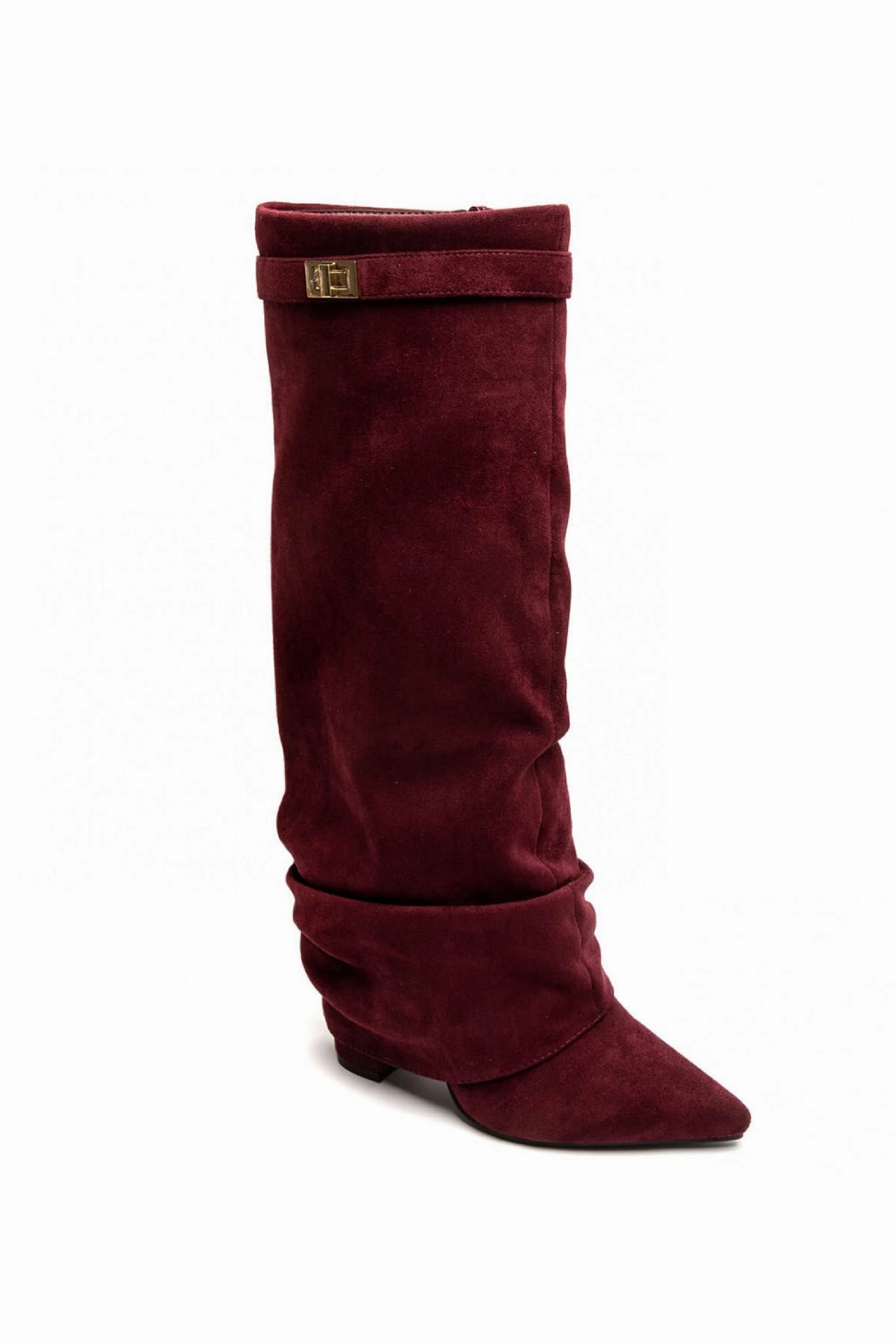 Most Comfortable Knee High Boots With Heel WINE SIDE LONG ZIP AND GOLD METAL DETAILED KNEE HIGH WESTERN COWBOY BOOTS