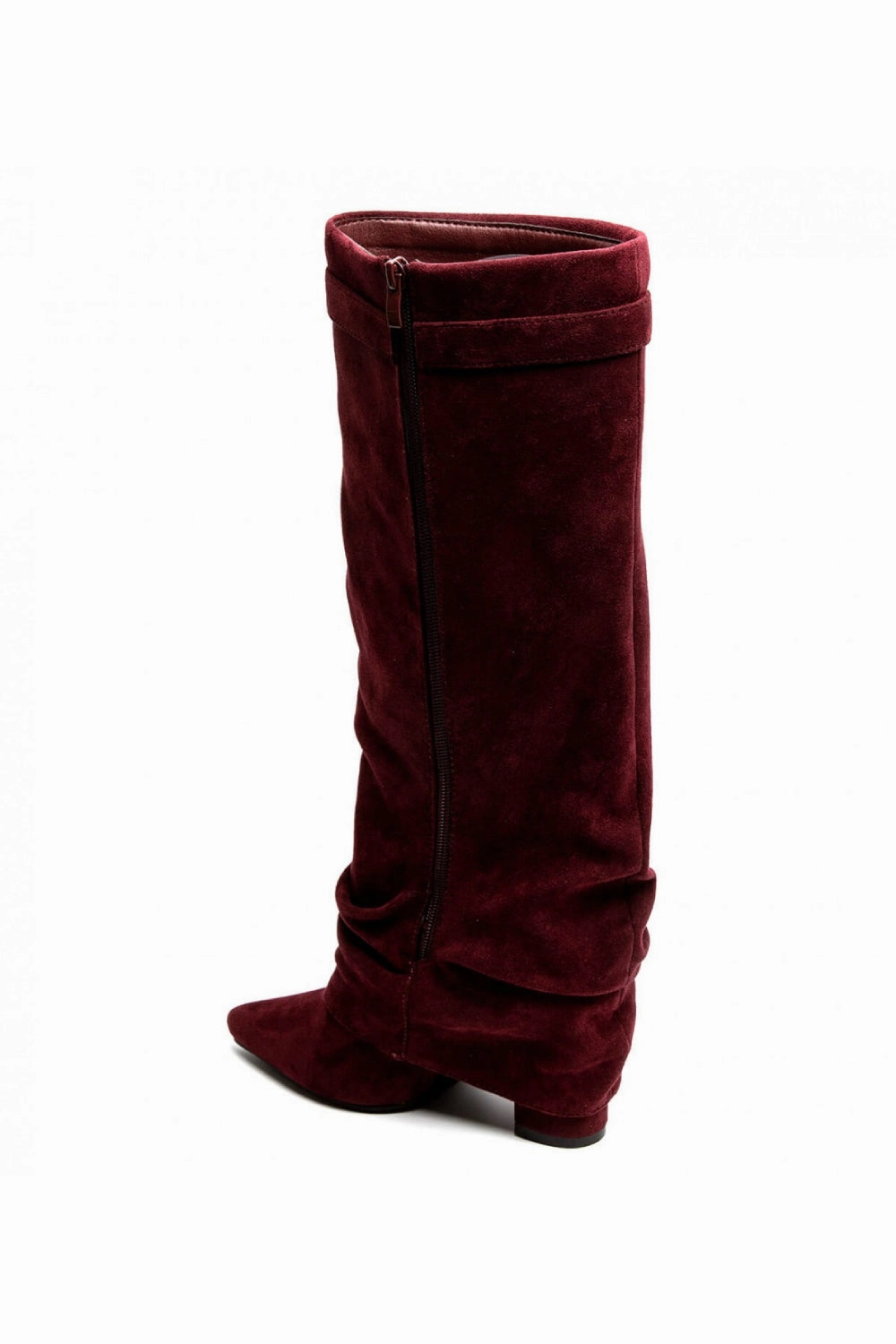 WINE SIDE LONG ZIP AND GOLD METAL DETAILED KNEE HIGH WESTERN COWBOY BOOTS Knee High Boots And Outfit