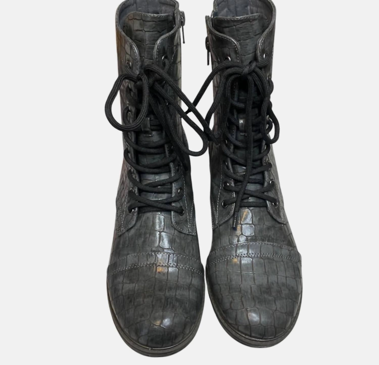 Best Combat Boots For Petites Women's Animal Print Combat Boot In Grey