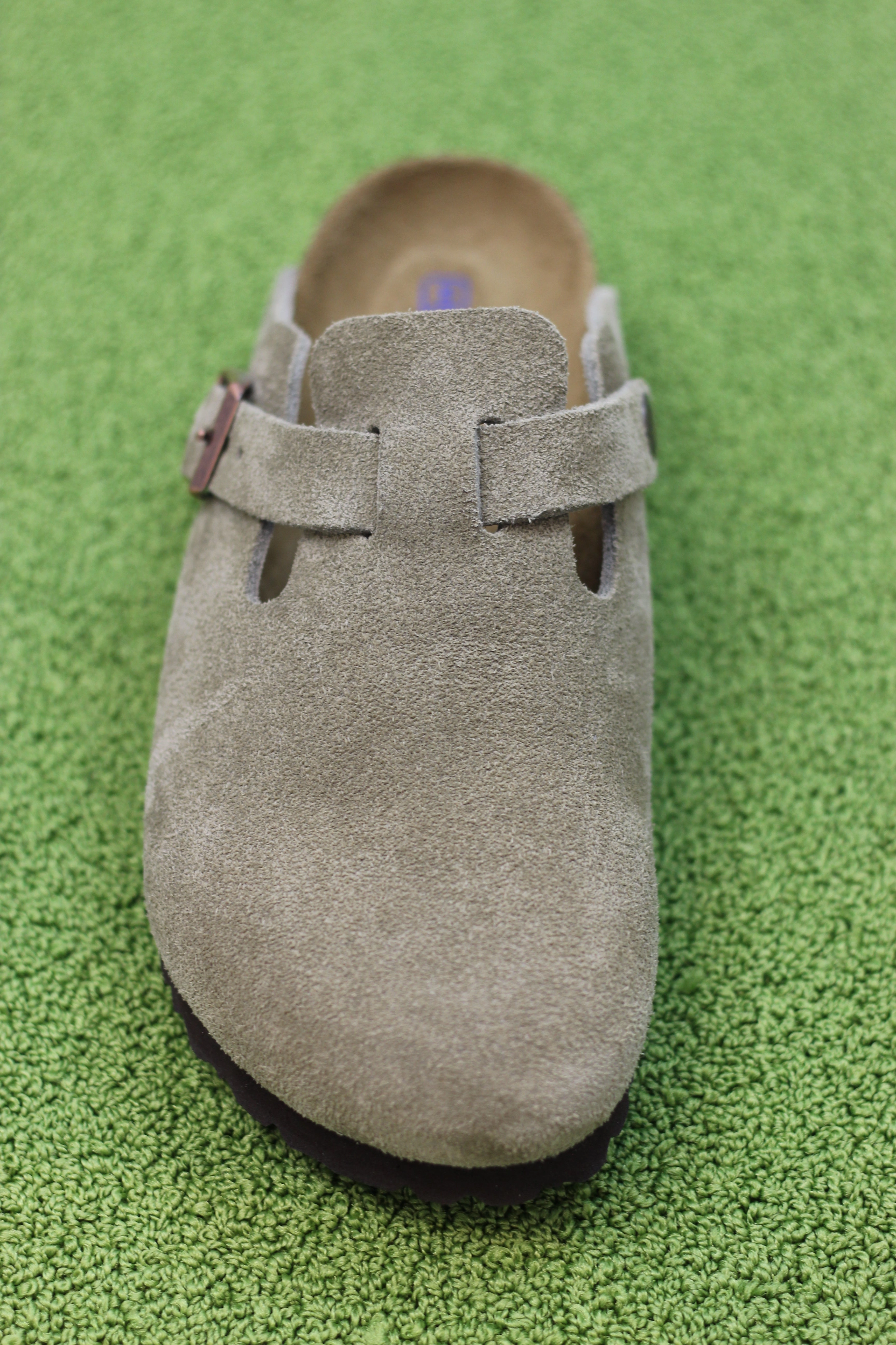Women's Boston Clog - Taupe Suede Slip On Shoes Lightweight