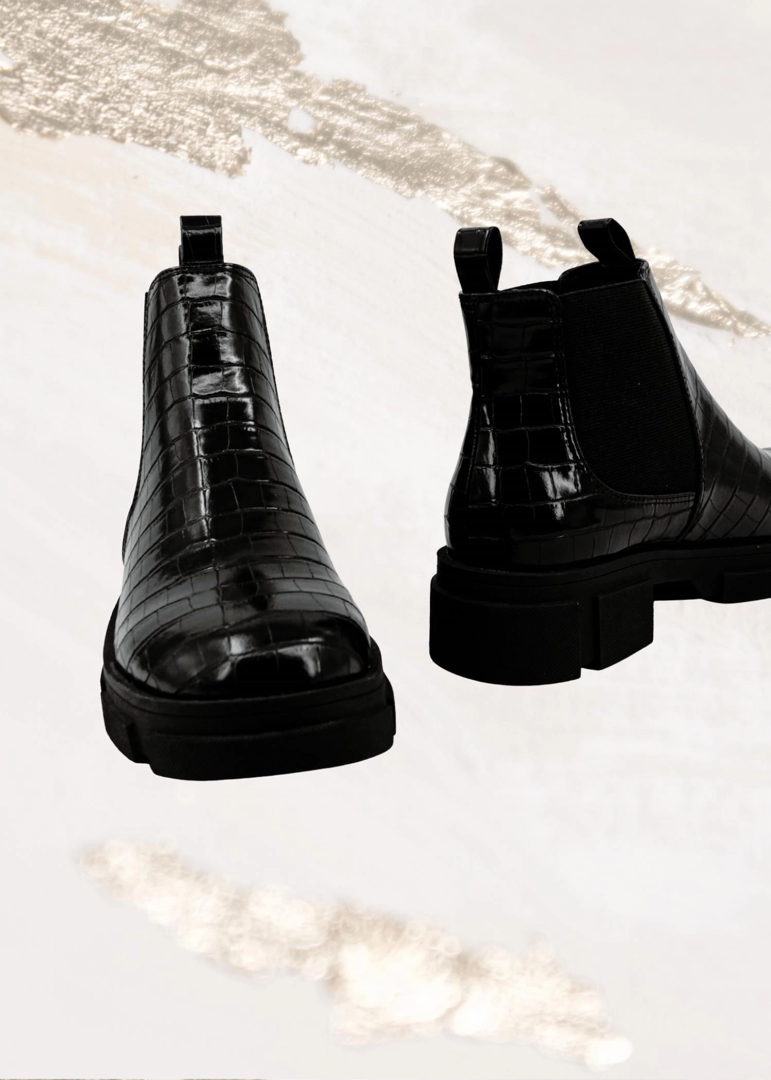 Women's Yohana Croc Combat Boot In Black Current Issue Combat Boots