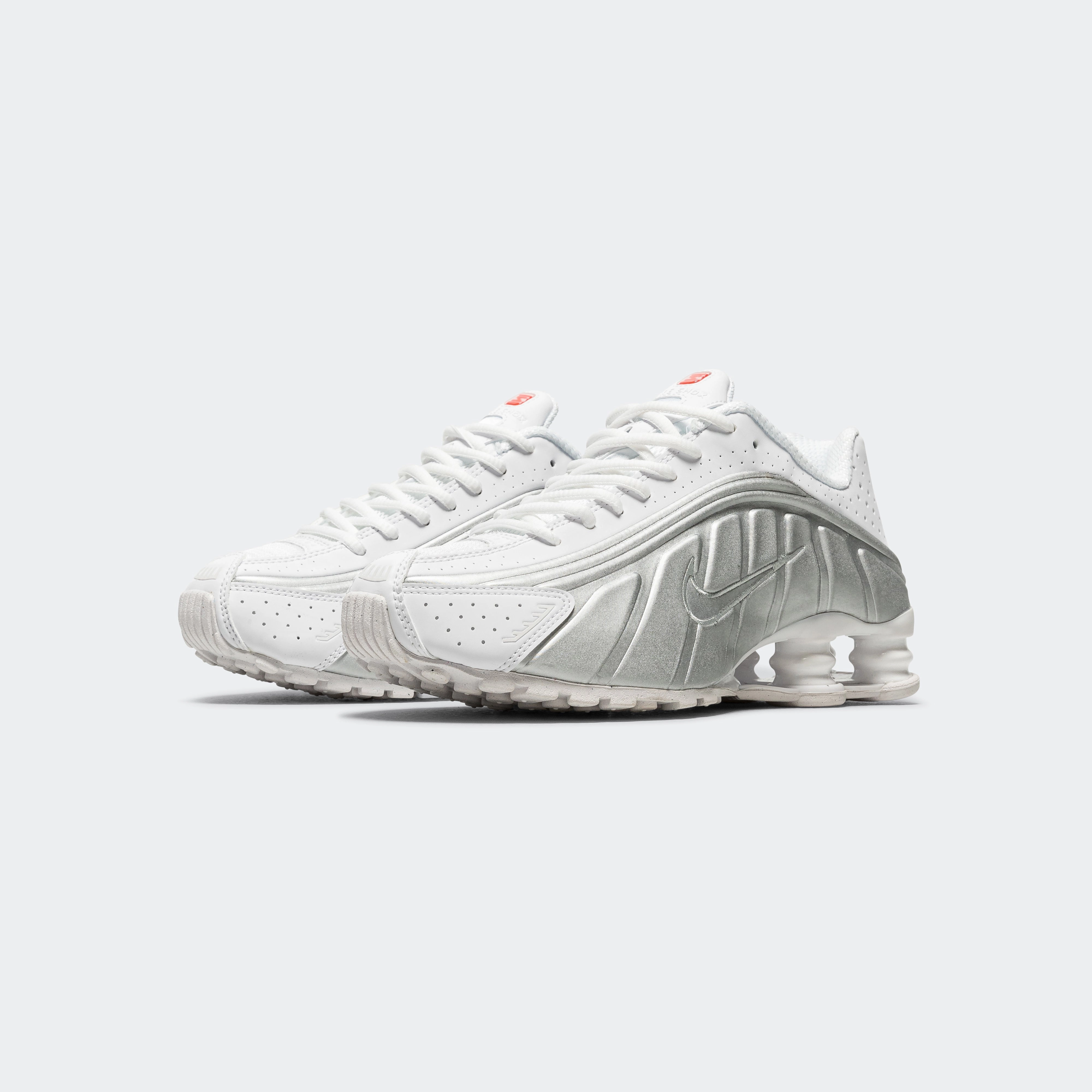 Womens Shox R4 - White/Metallic Silver-Max Orange Original Nike Shoe